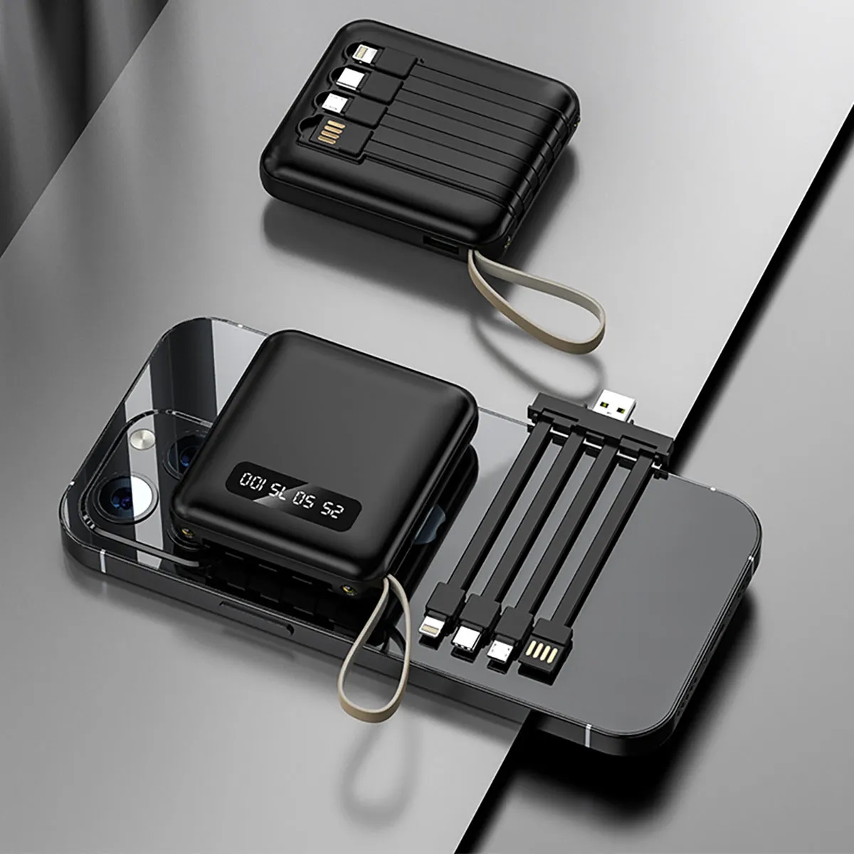 Portable LED Display Power Bank Charger Battery with Cables 6
