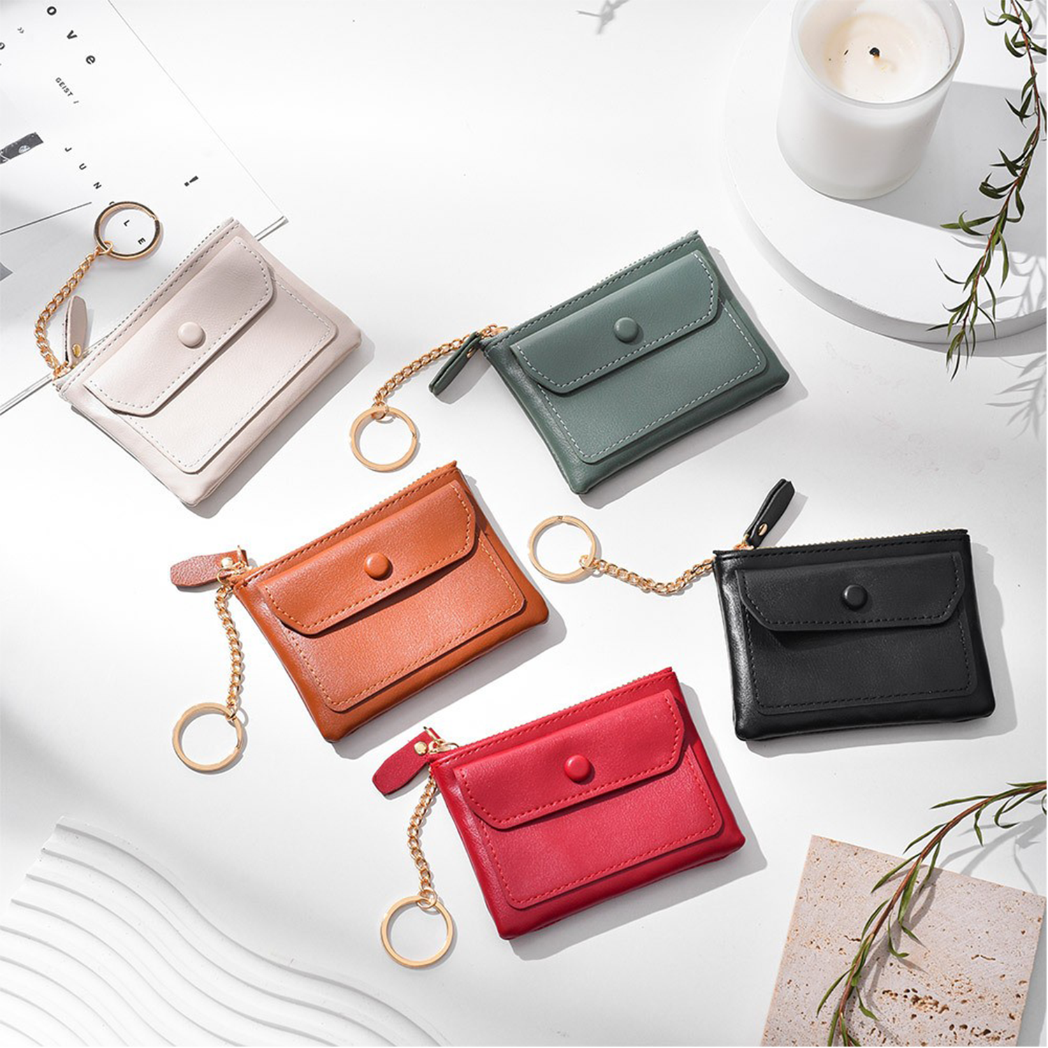 Mini PU Zipper Coin Purse With Keychain 6