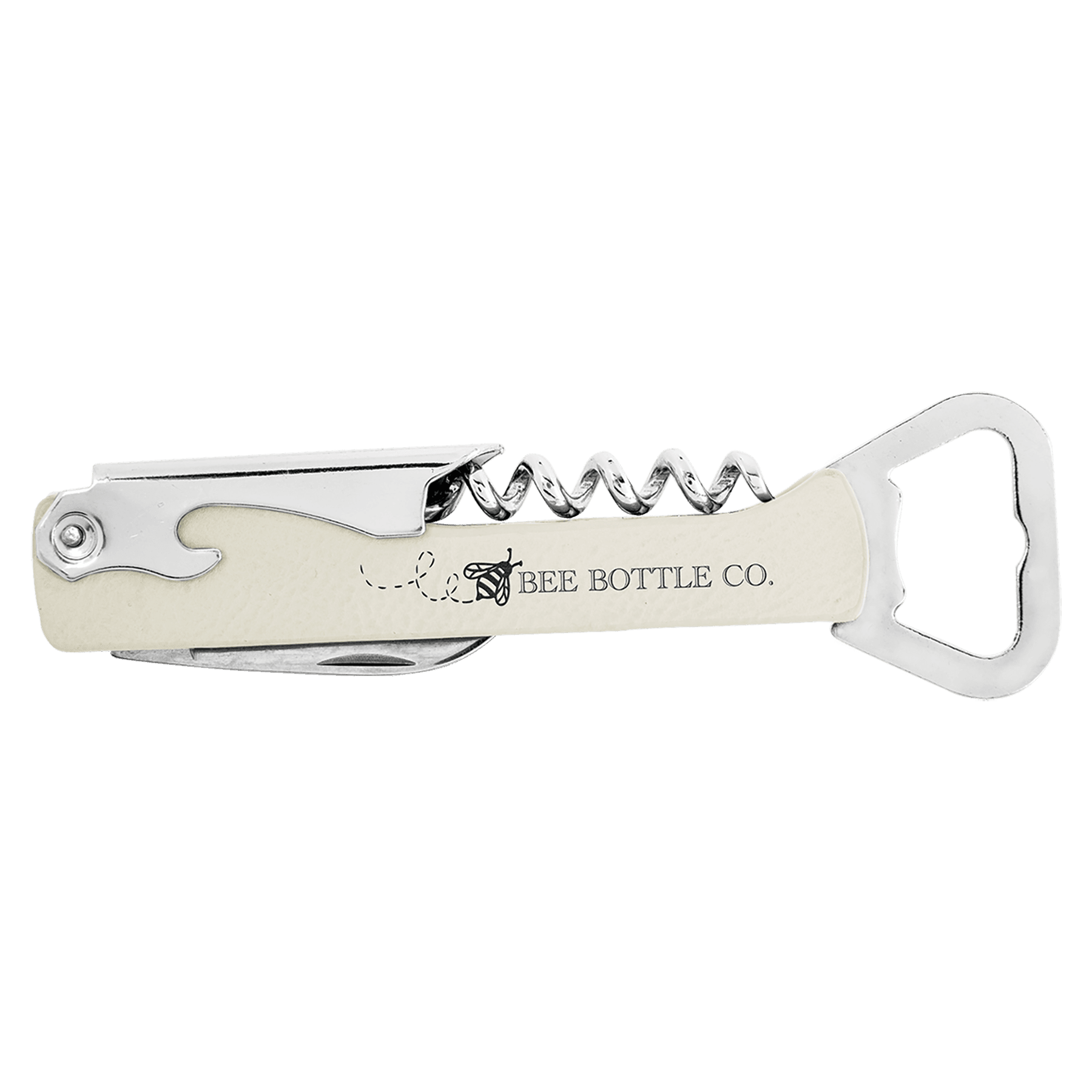 White Leatherette Wine Bottle Opener