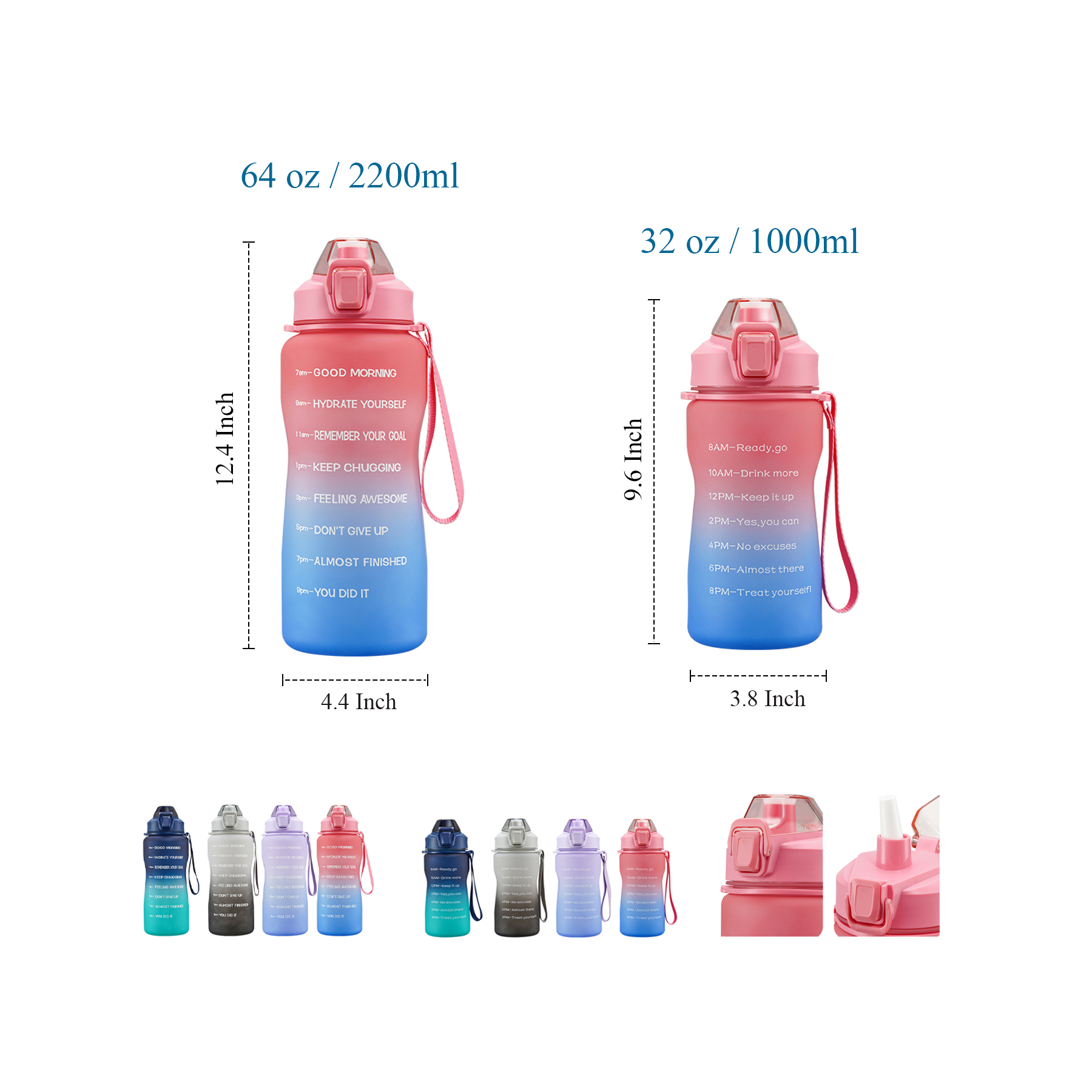 64 oz Large Capacity Wide-Mouth Water Bottle With Straw 2