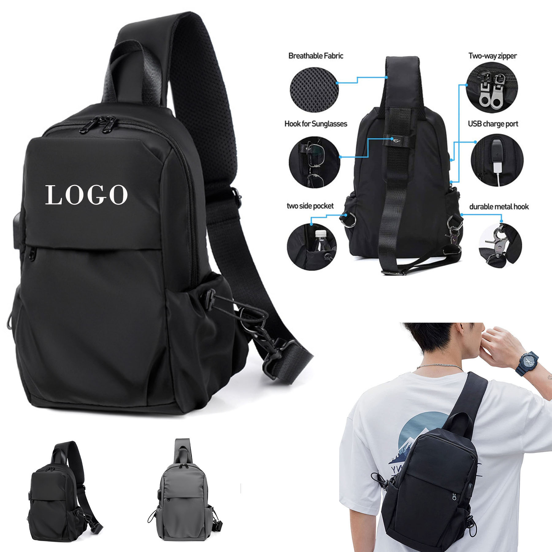 Crossbody Travel Backpack with USB Port 2