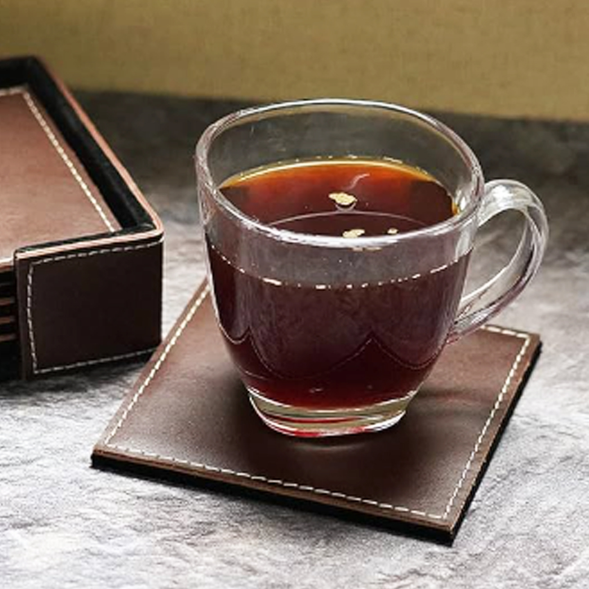 PU Leather Square Coaster Set with Holder, custom desk accessory with logo imprint 2