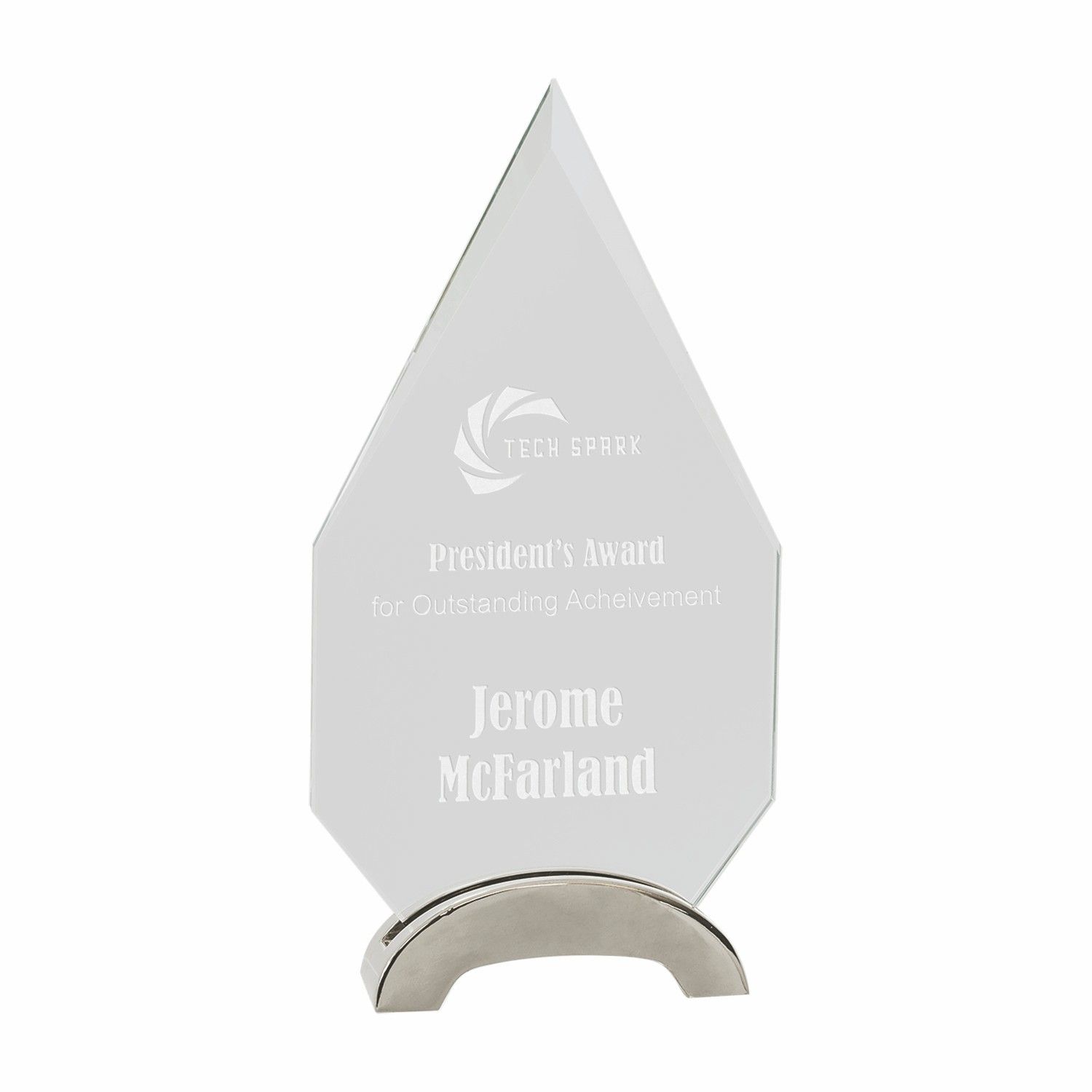 9 1/4" Clear Diamond Platinum Glass Award w/ Arch Metal Base