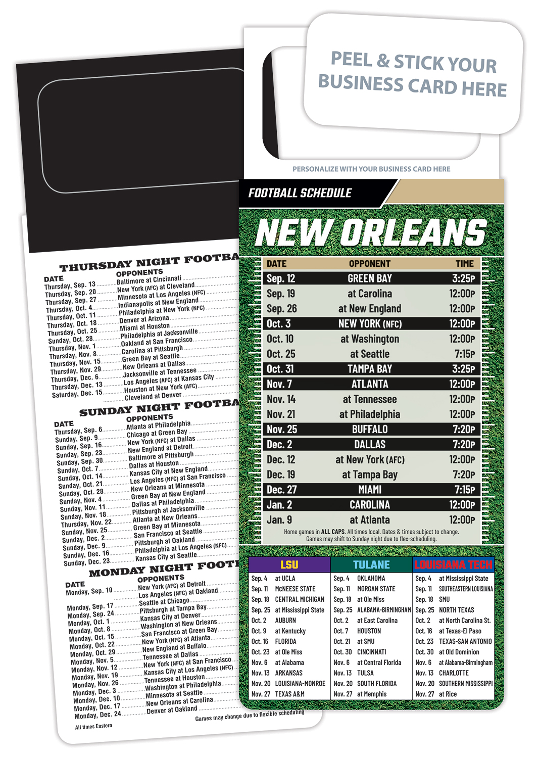Pro Football Schedule Magnet - Peel and Stick Business Card (3.5x9) 1