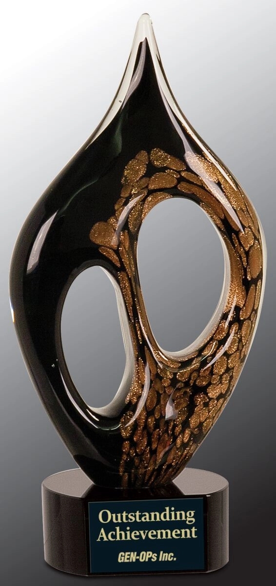 10 1/4" Black/Gold Coral Art Glass 2