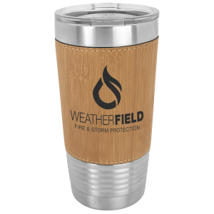 20 Oz. Light Brown Laserable Leatherette Tumbler With Clear Lid 2