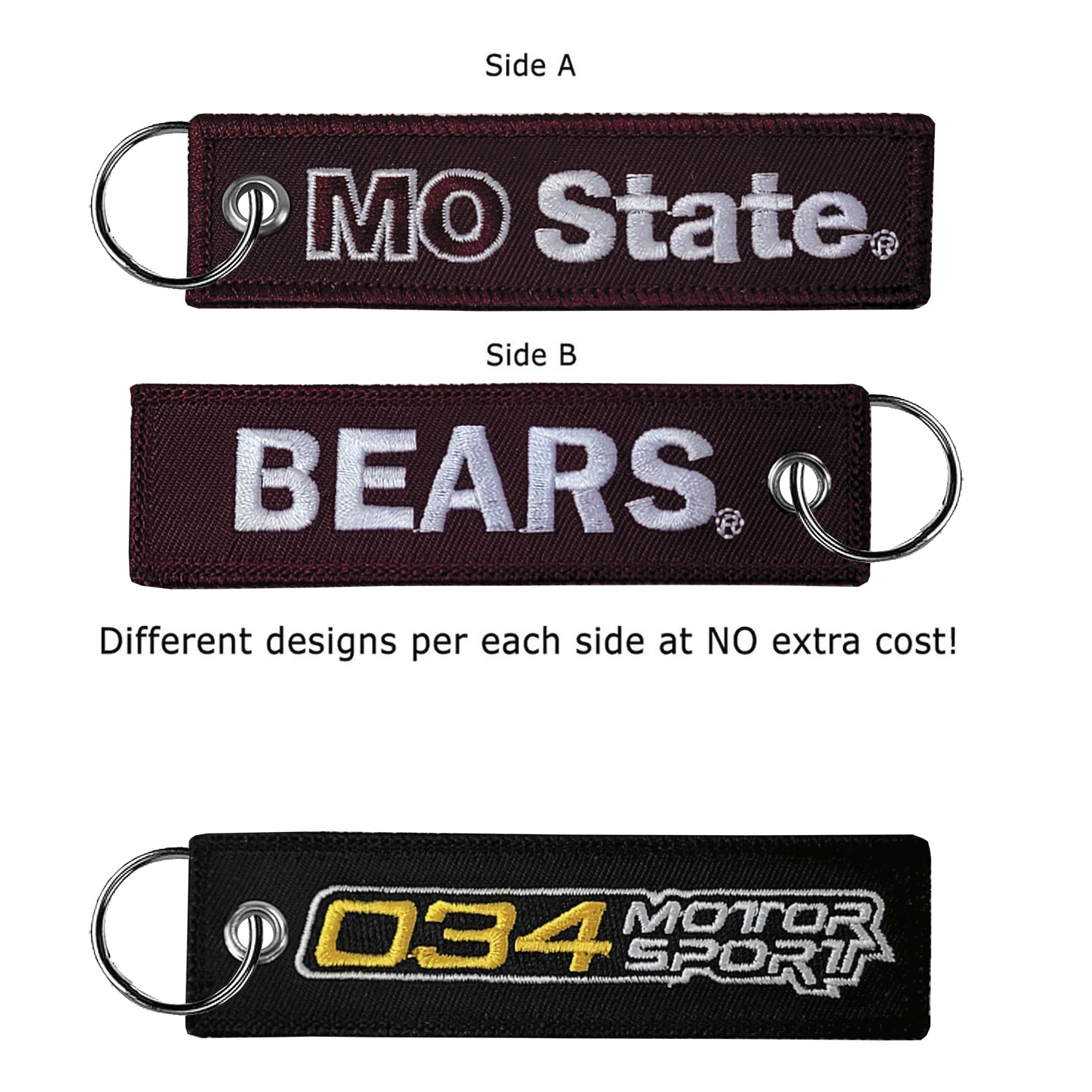 1 1/2" x 5" Two Sided Embroidered Key Ring 2