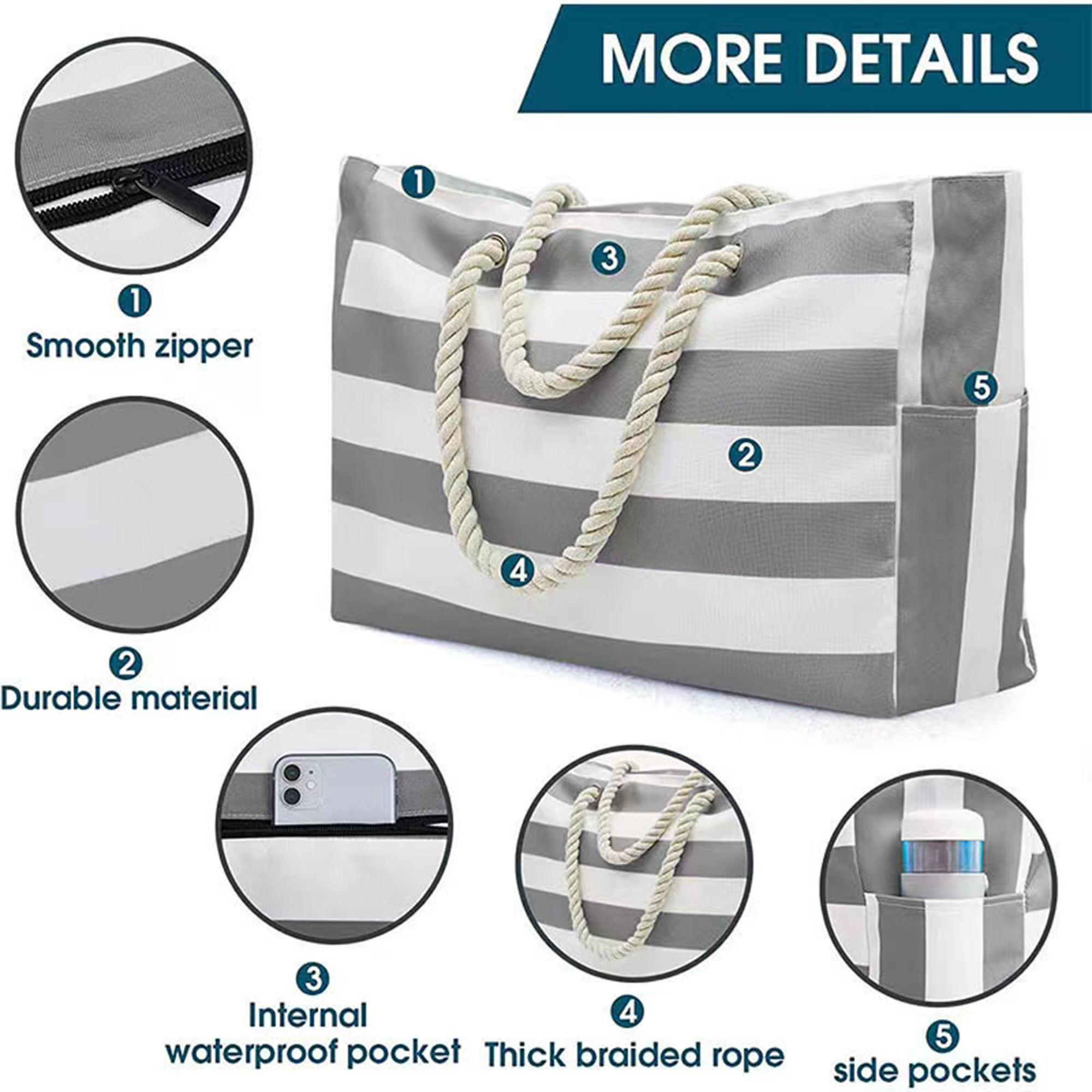 Striped Canvas Beach Tote Bag 2