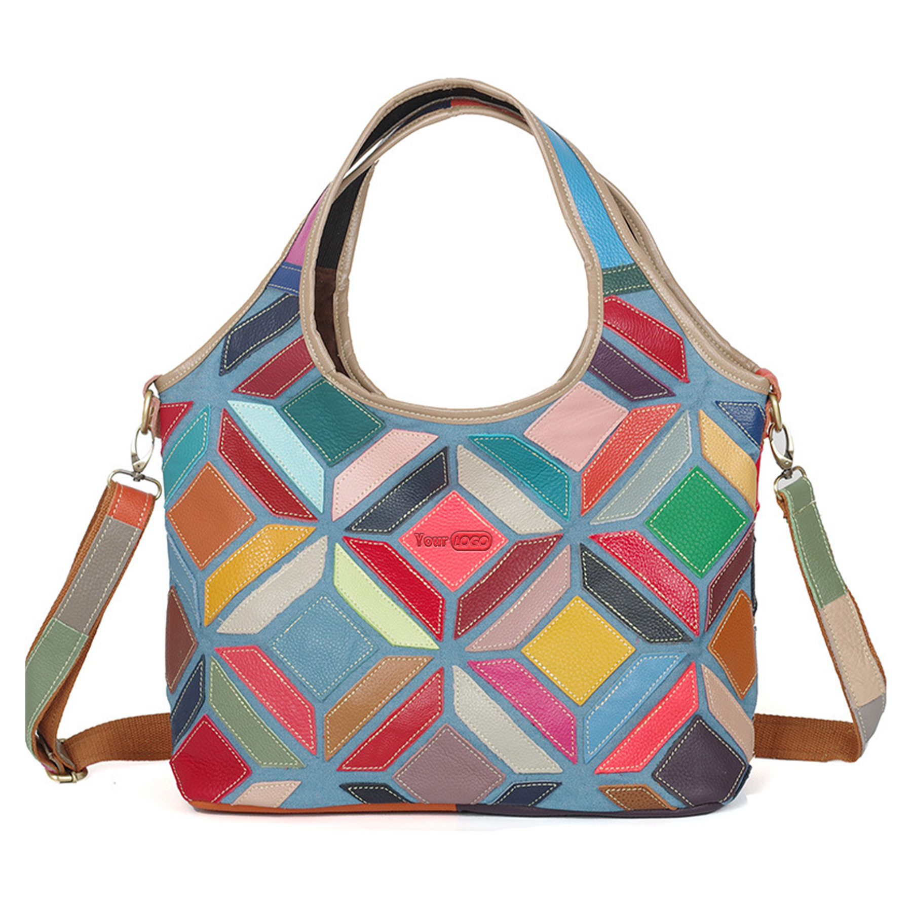 Genuine Leather Colourful hand-paneled shoulder tote 1