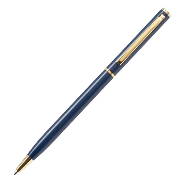 Slim Metal Hotel Ballpoint Pen with Gold Accents 1