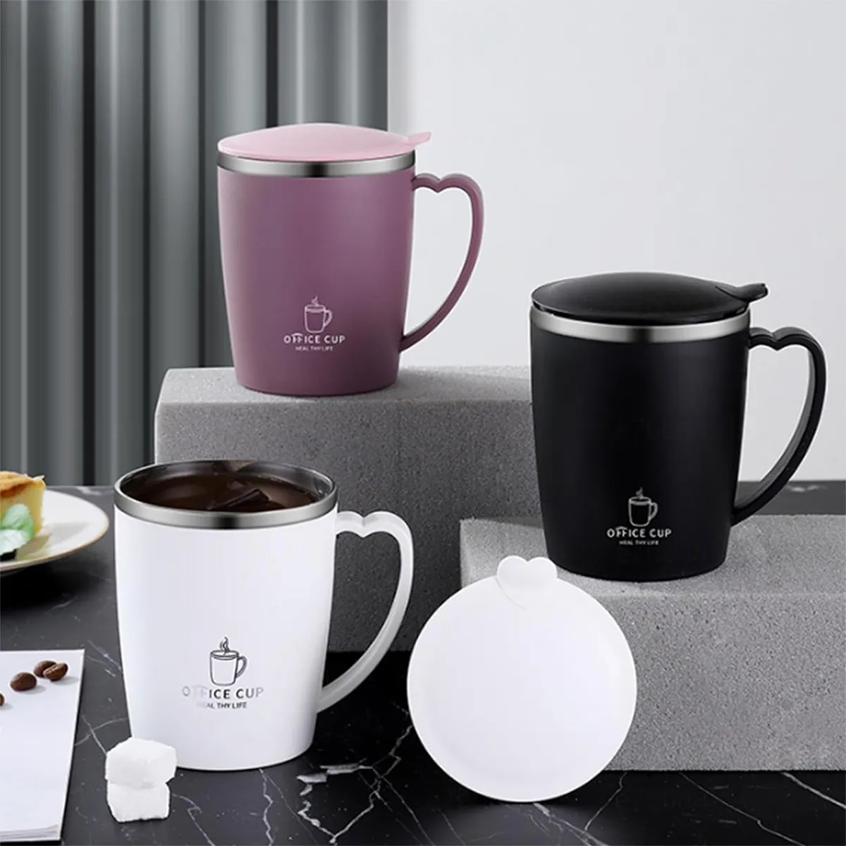 Stainless Steel Insulated Eggshell Mug with Handle and Lid 5