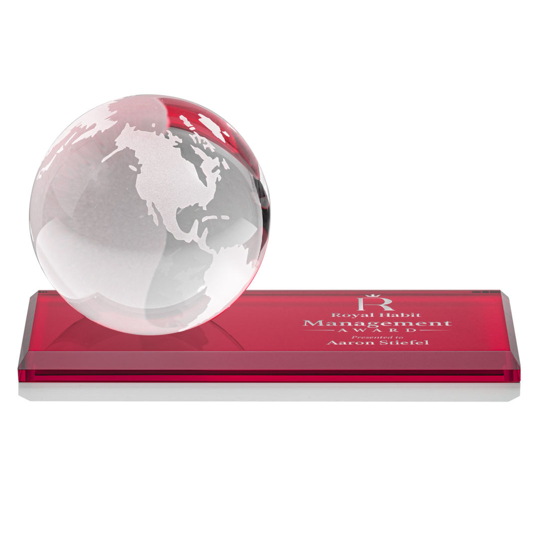 Globe Award on Rectangle Base - Red 7