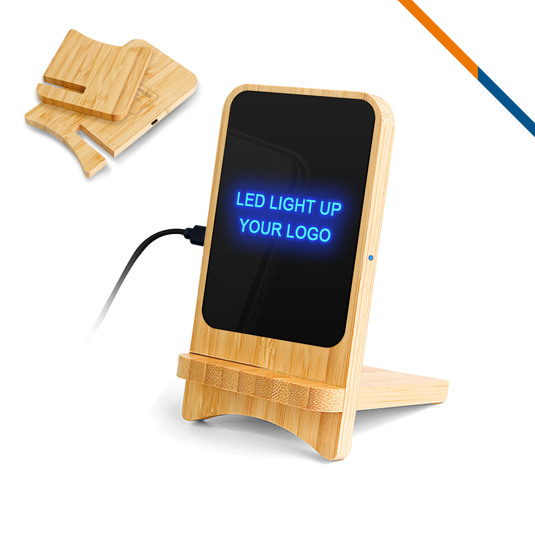 Zort 15W Light up Bamboo Wireless Fast Charger Stand 6