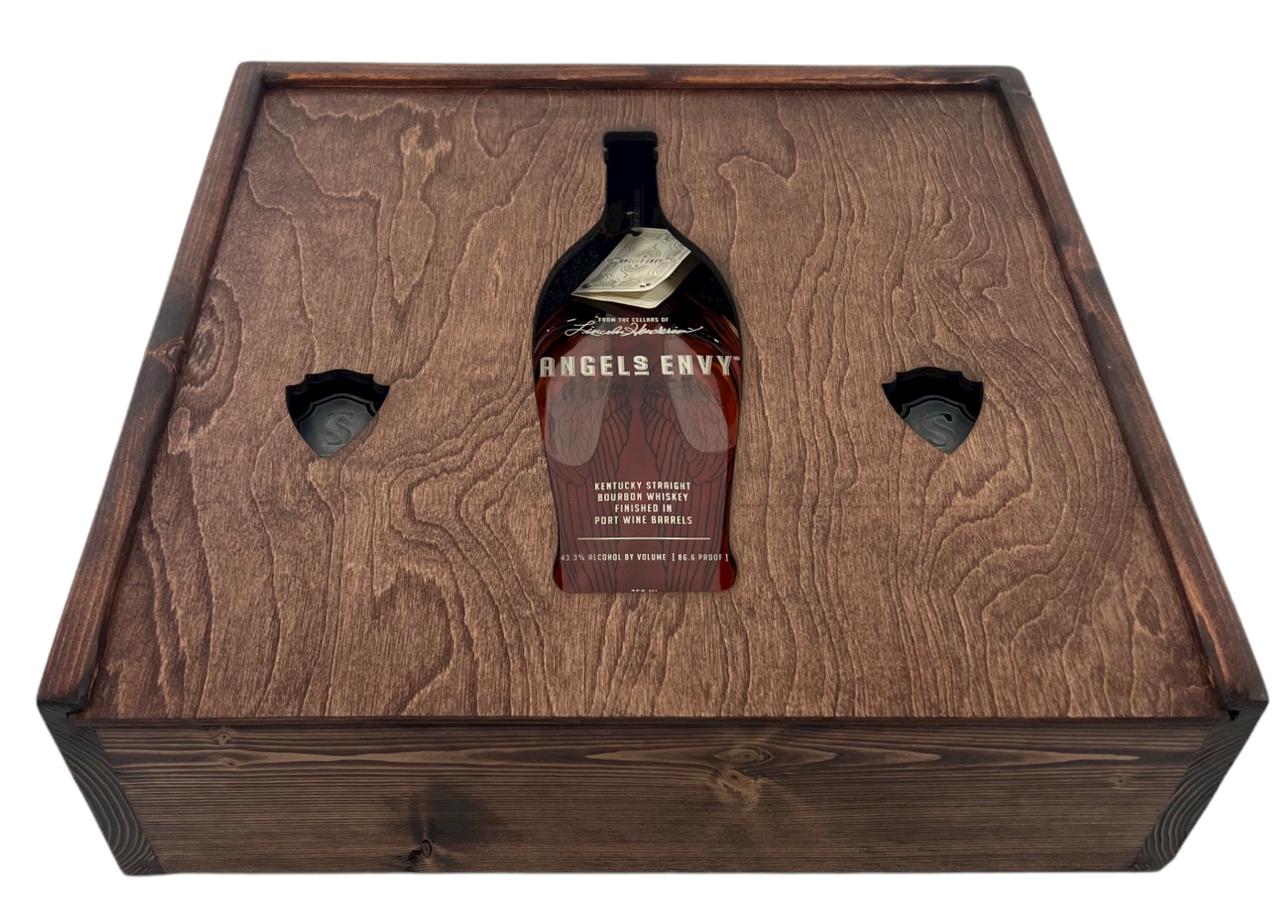 Wood Gift Box w/ Custom Lid. Etched Glass & Coaster Set (2) 3