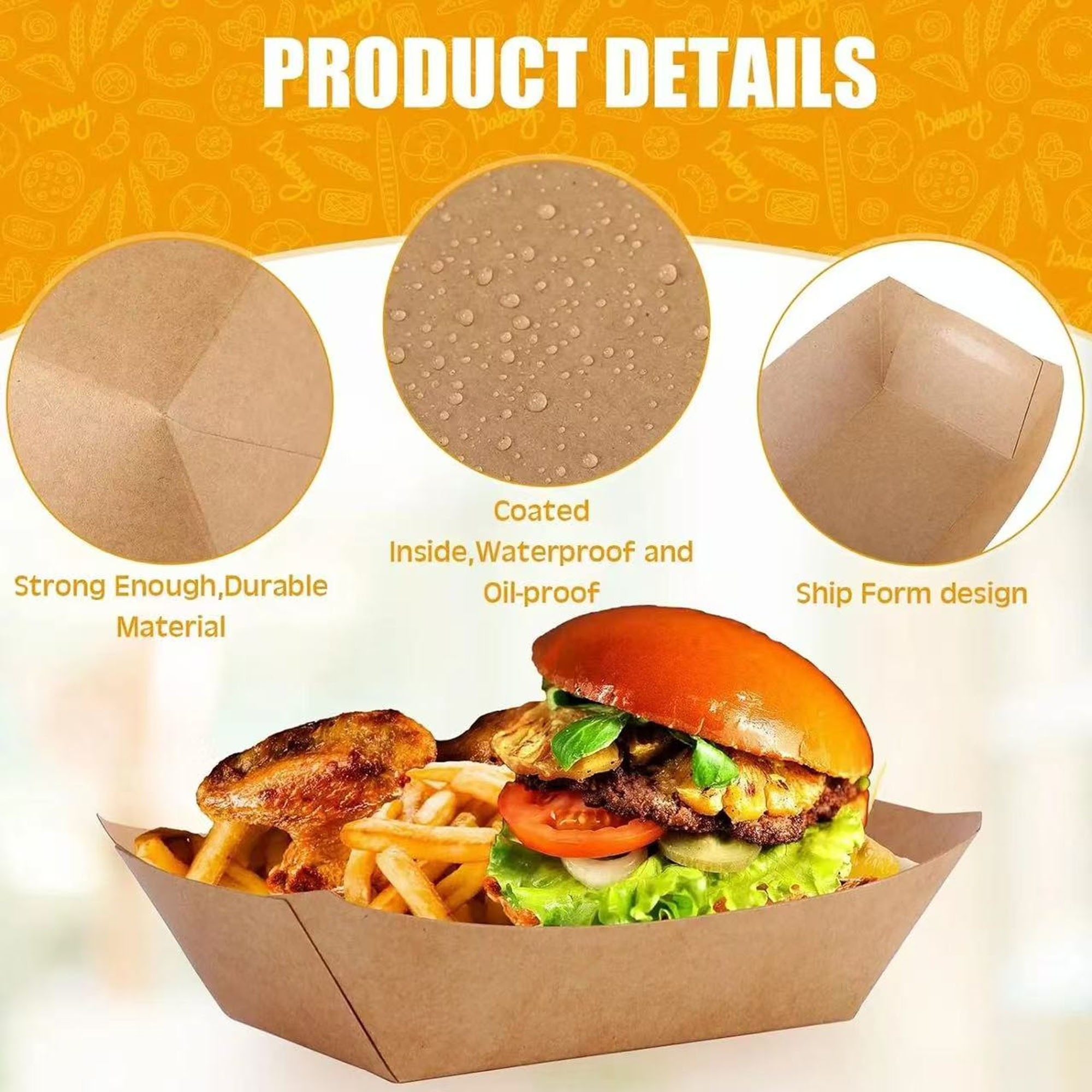 Sustainable Kraft Paper Boat Box for Fries & Fast Food Use 1