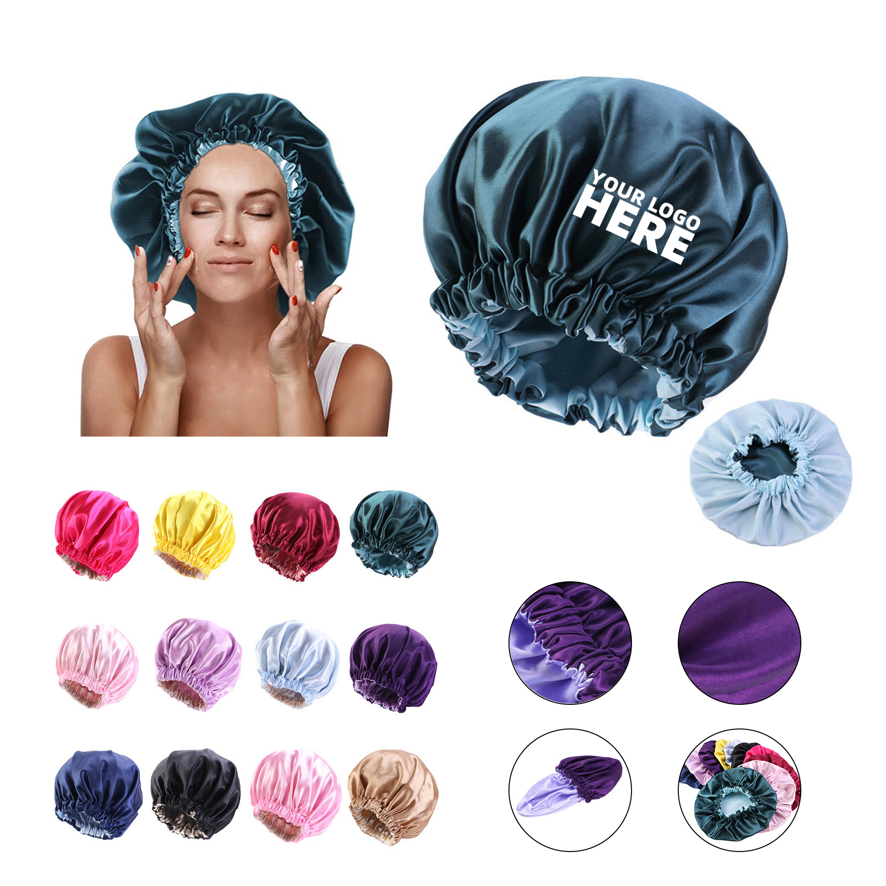 Adjustable Double Layer Reversible Satin Nightcap 2