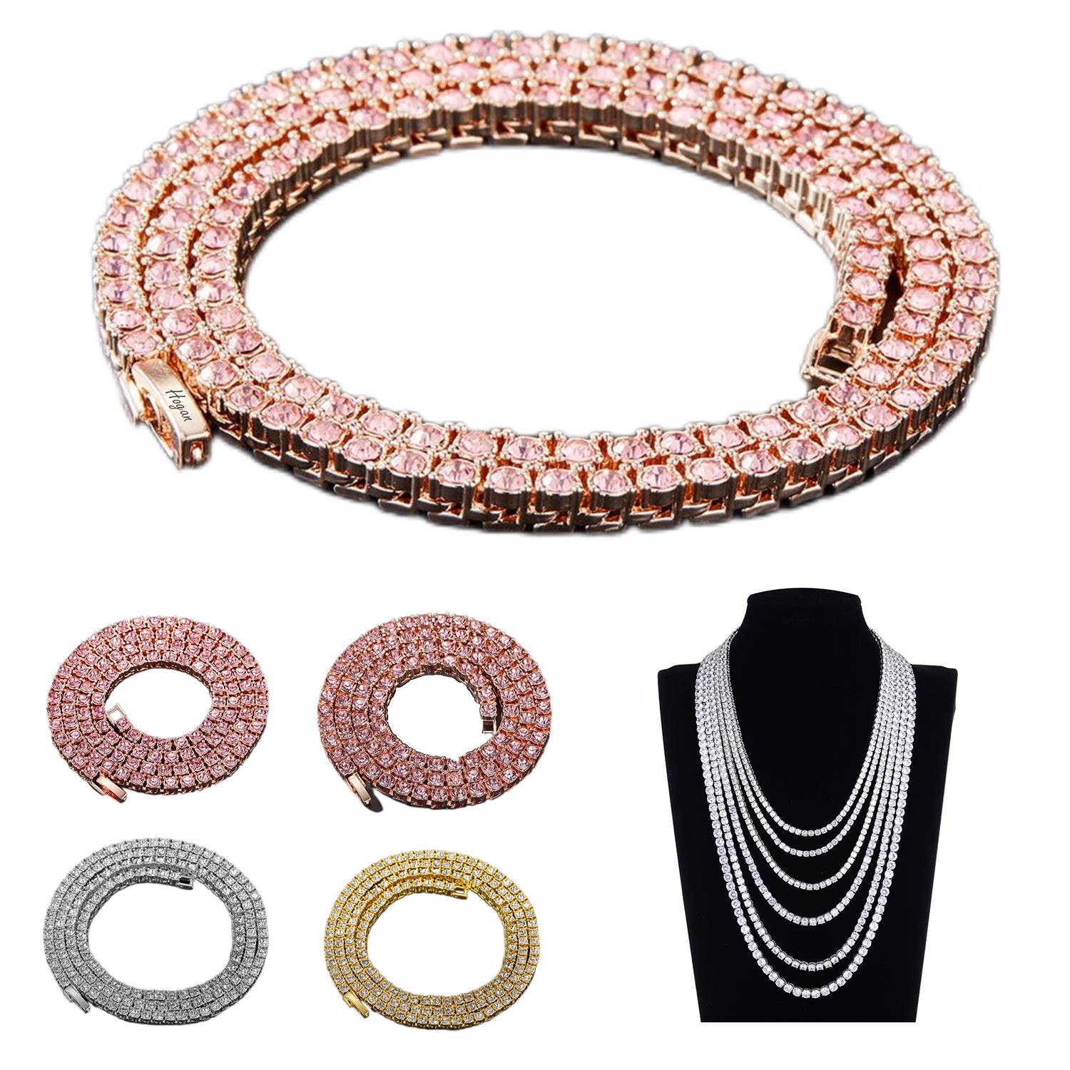 Alloy Rhinestones Row Tennis Chain