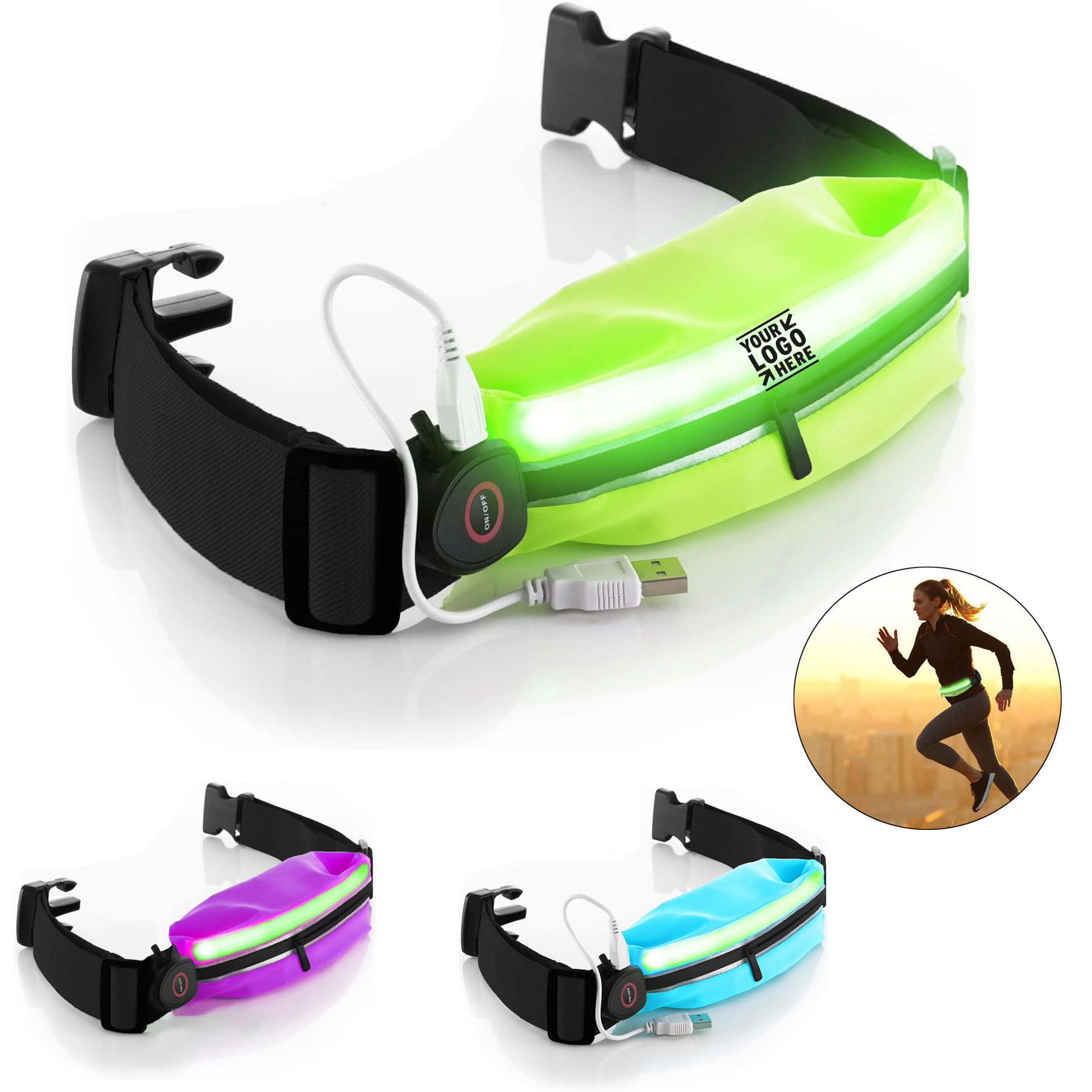 LED Reflective Visibility Running Safety Light Belt Pouch With USB Rechargeable Light 2