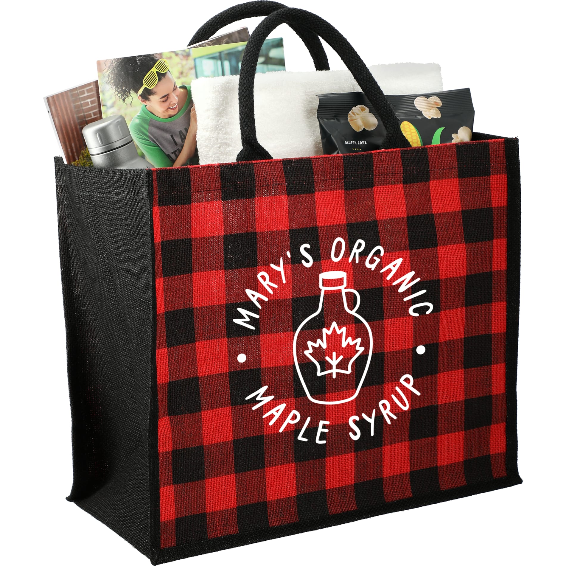 Buffalo Plaid Printed Jute Tote 50