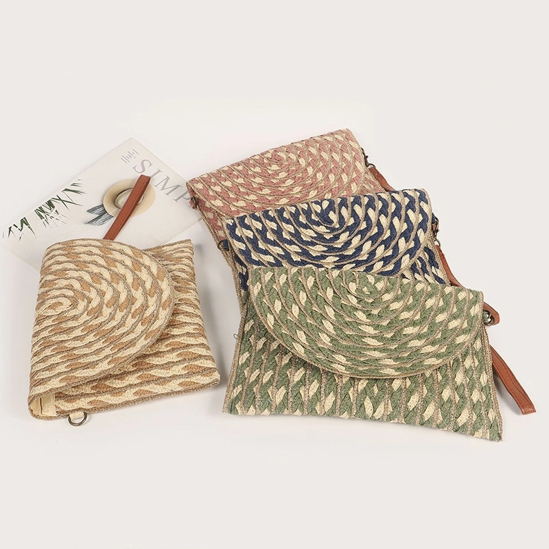Natural Straw Bag Hand Woven Round Handle Handbags Retro 4