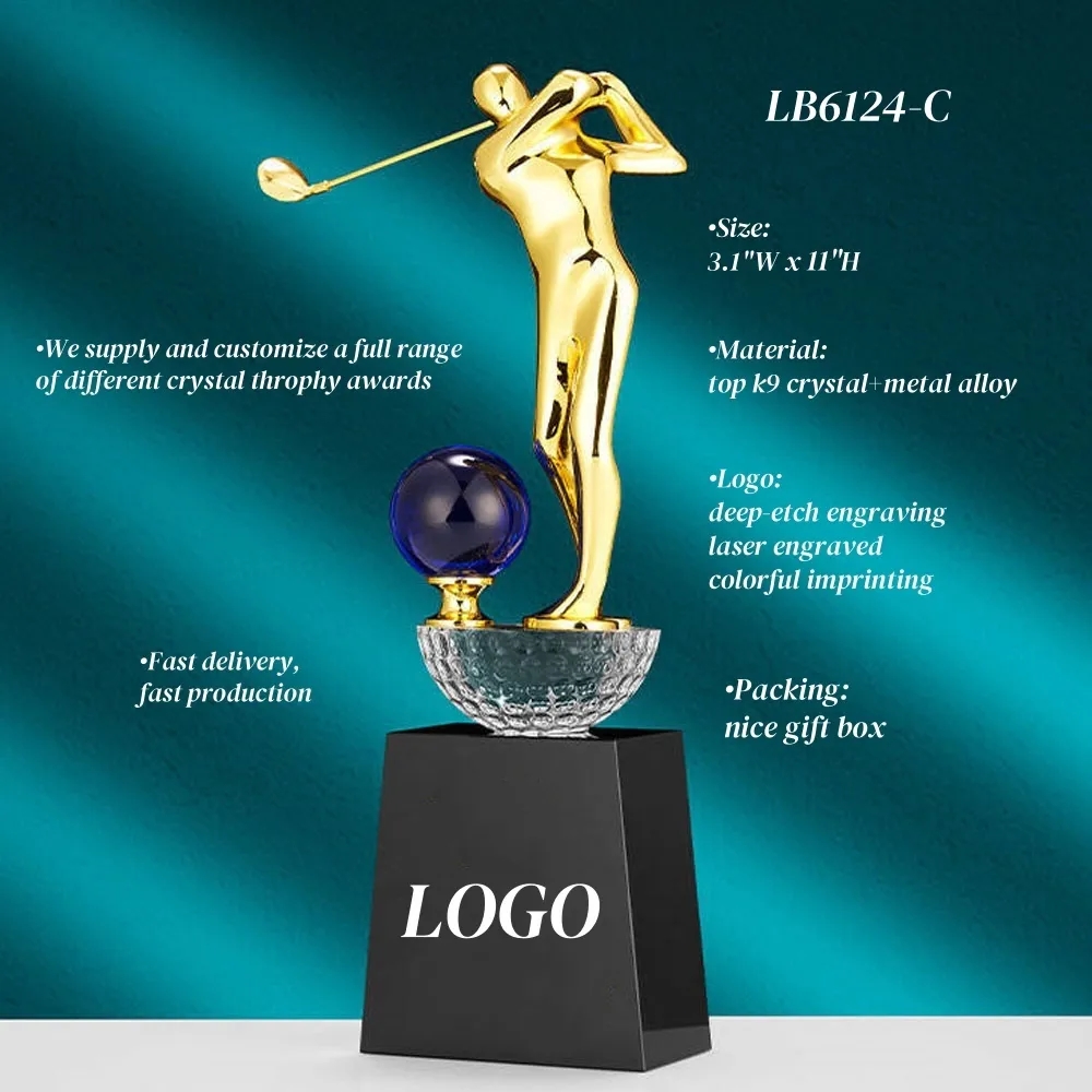 Custom Crystal Golf Trophy Award Tournament Cup 5