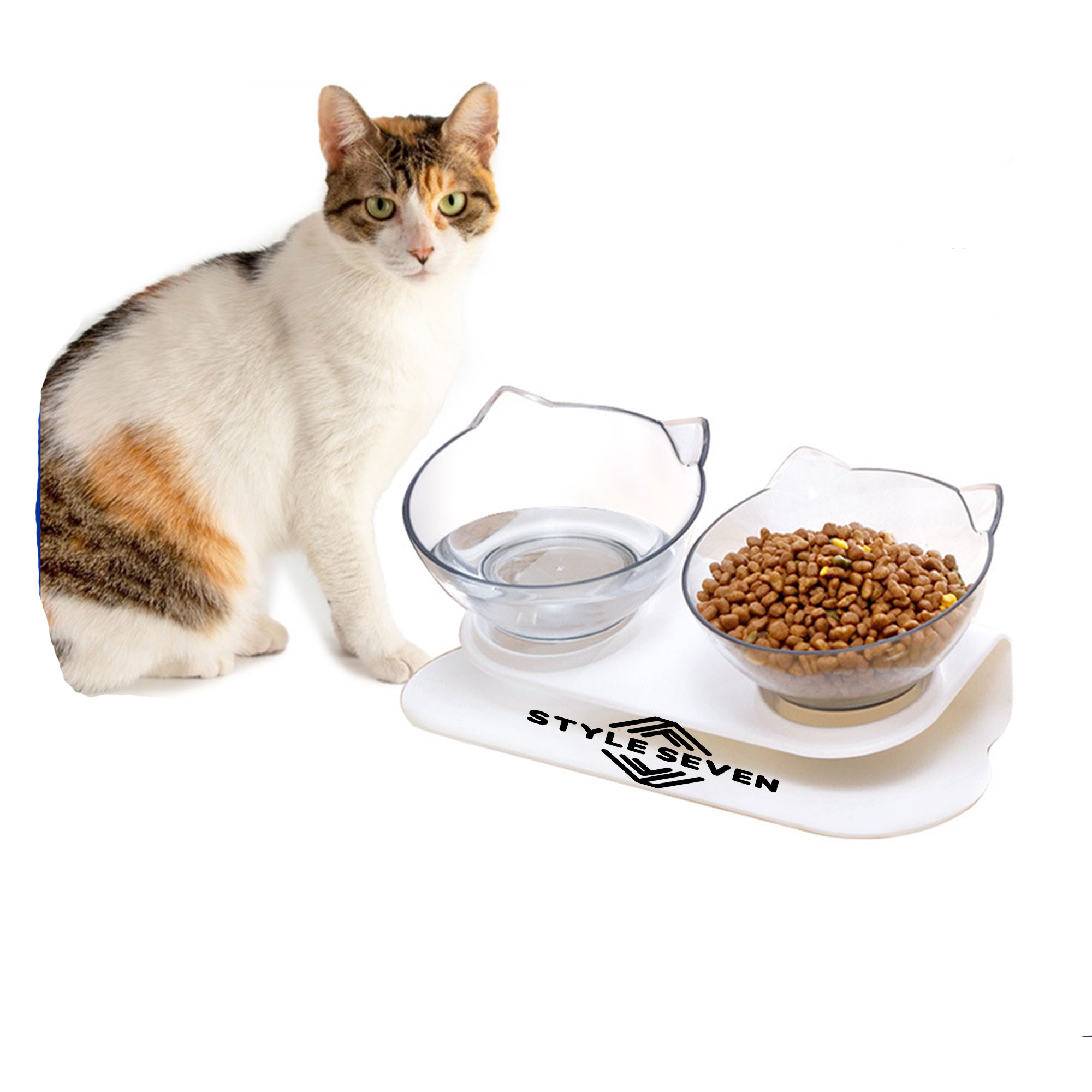 Dual Bowl Feeder with Neck Rest for Cats 2