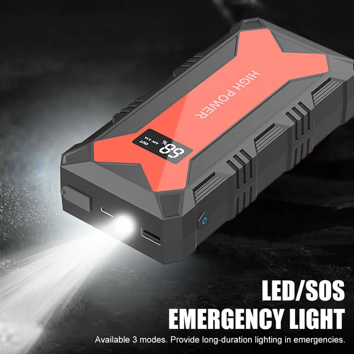 30000MAH USB Car Battery Jump Starter With LED Flashlight 7