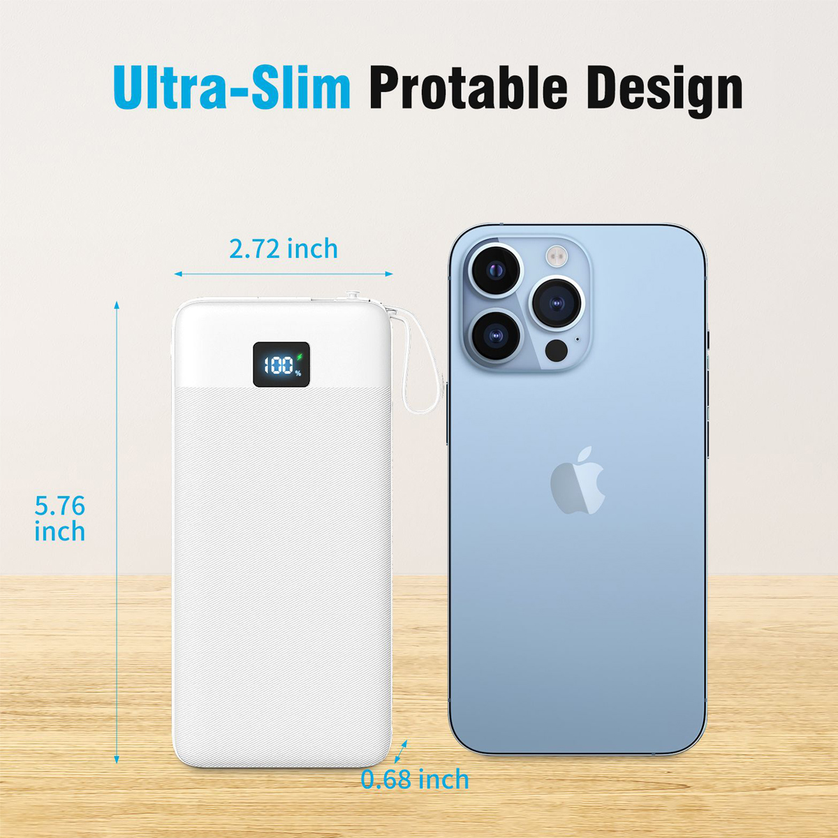 10000mAh Portable Charger with AC Plug and Built-in Cables 1