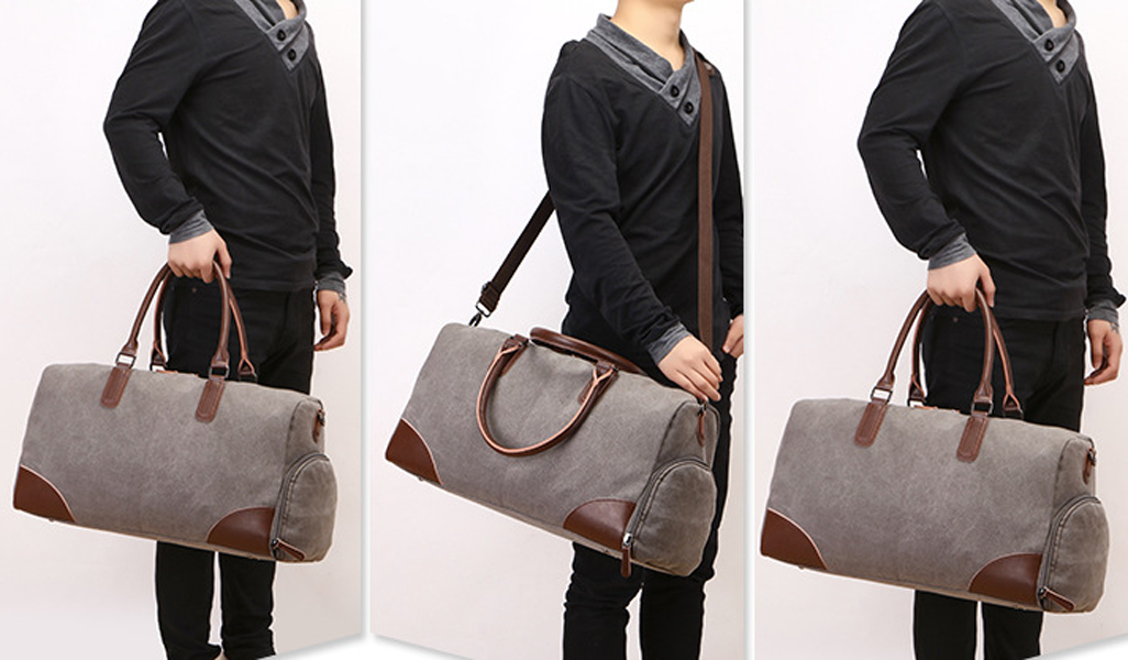 Canvas Travel Tote Bag Fitness Strap Shoe Compartment Design 3