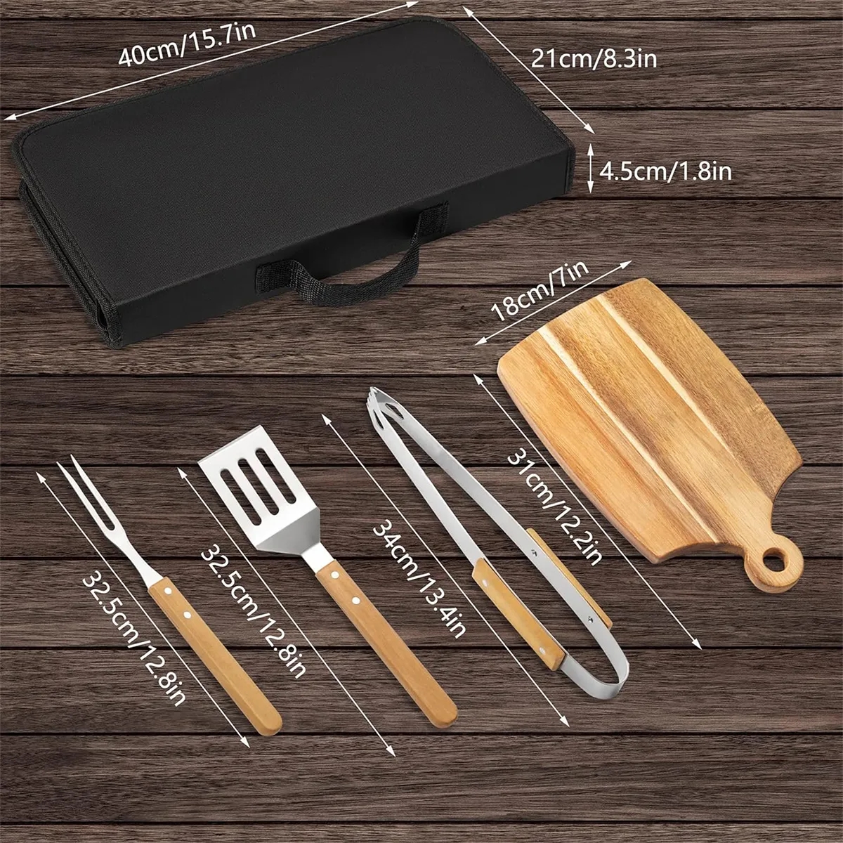Wooden BBQ Tool Grill Accessories Set With Chopping Board 7