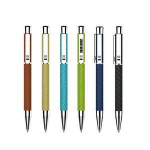 Weaved Texture PU Leather Barrel Metal Pen 4