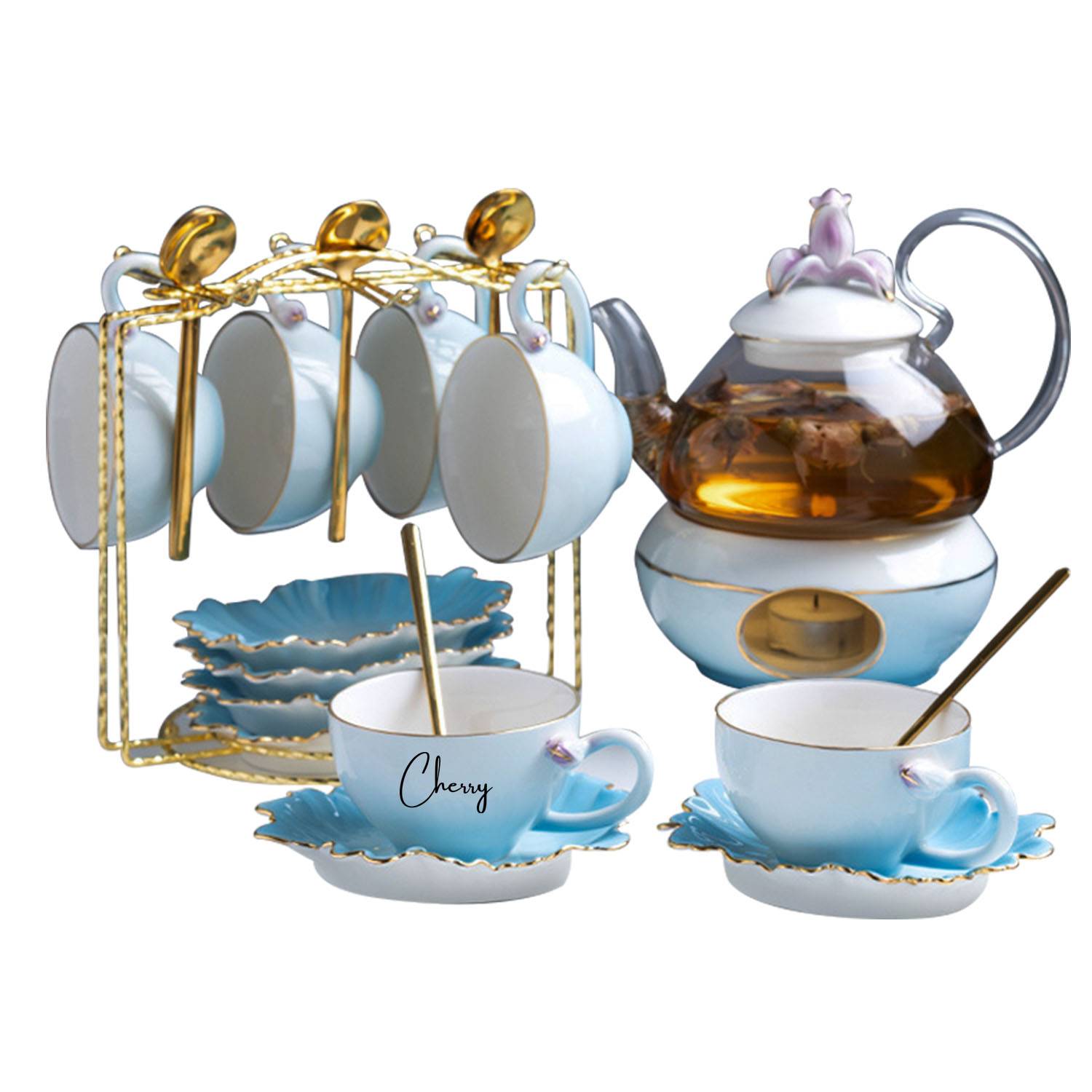 Flower Tea Cup Pot Set 6