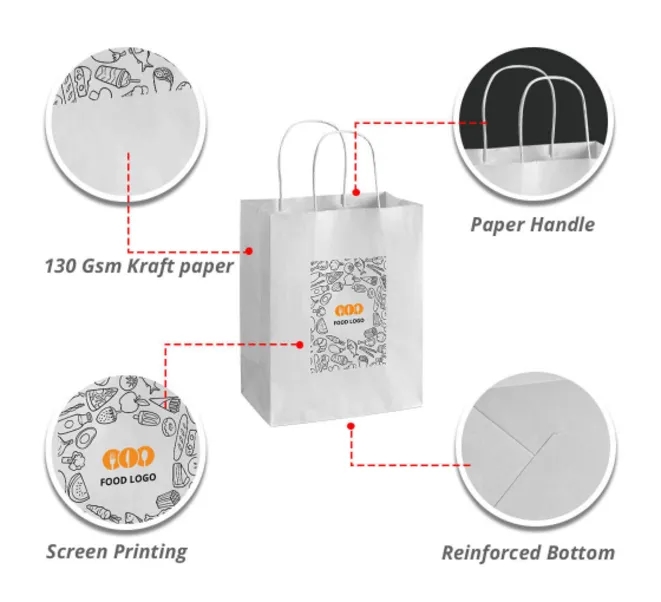 Printed White Paper Shopping Bags (5.5" x 3.25" x 8.375") 6