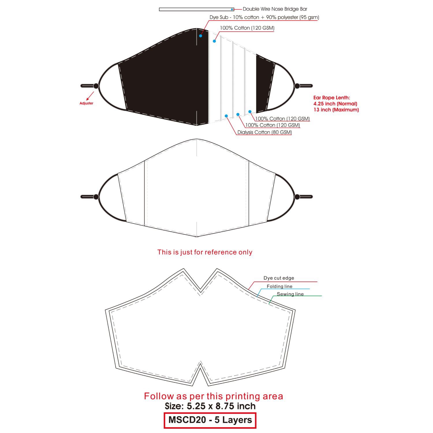 5 Layer Full Color Face Mask w/ Adjustable Ear Loop 4