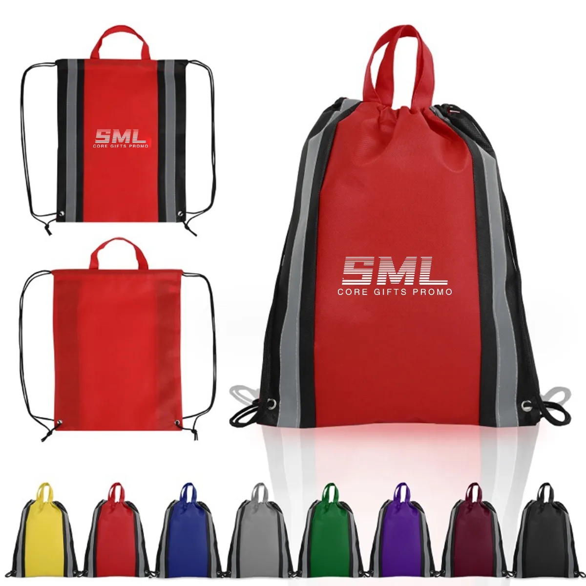 210D Polyester Custom String Bags with Reflective Stripe 3