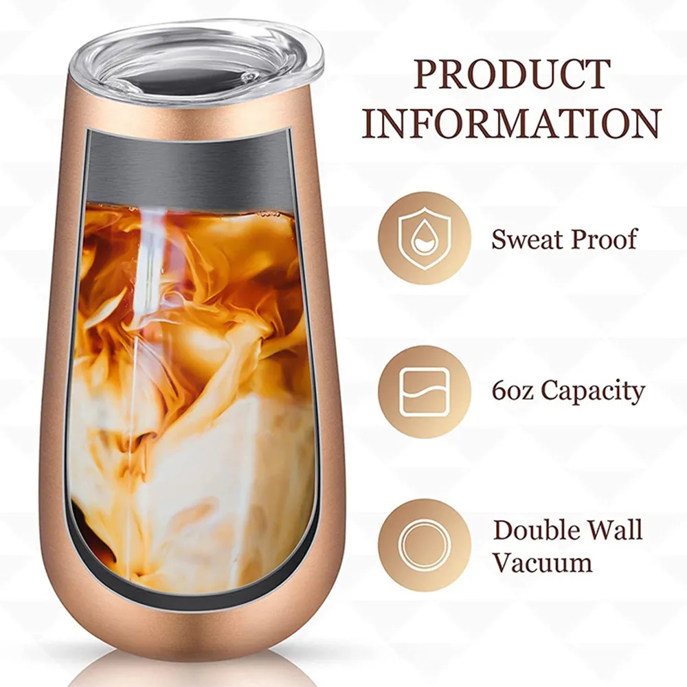 Insulated Champagne Flute With Top Lid Stainless Steel Cup 19