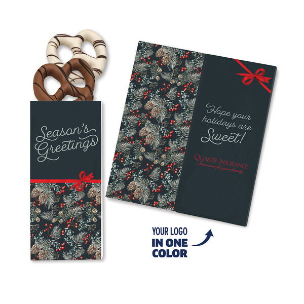 One Color Foil-Stamped Stock Pine Boughs & Berries Sweeter Cards with Chocolate Dipped Pretzels 2