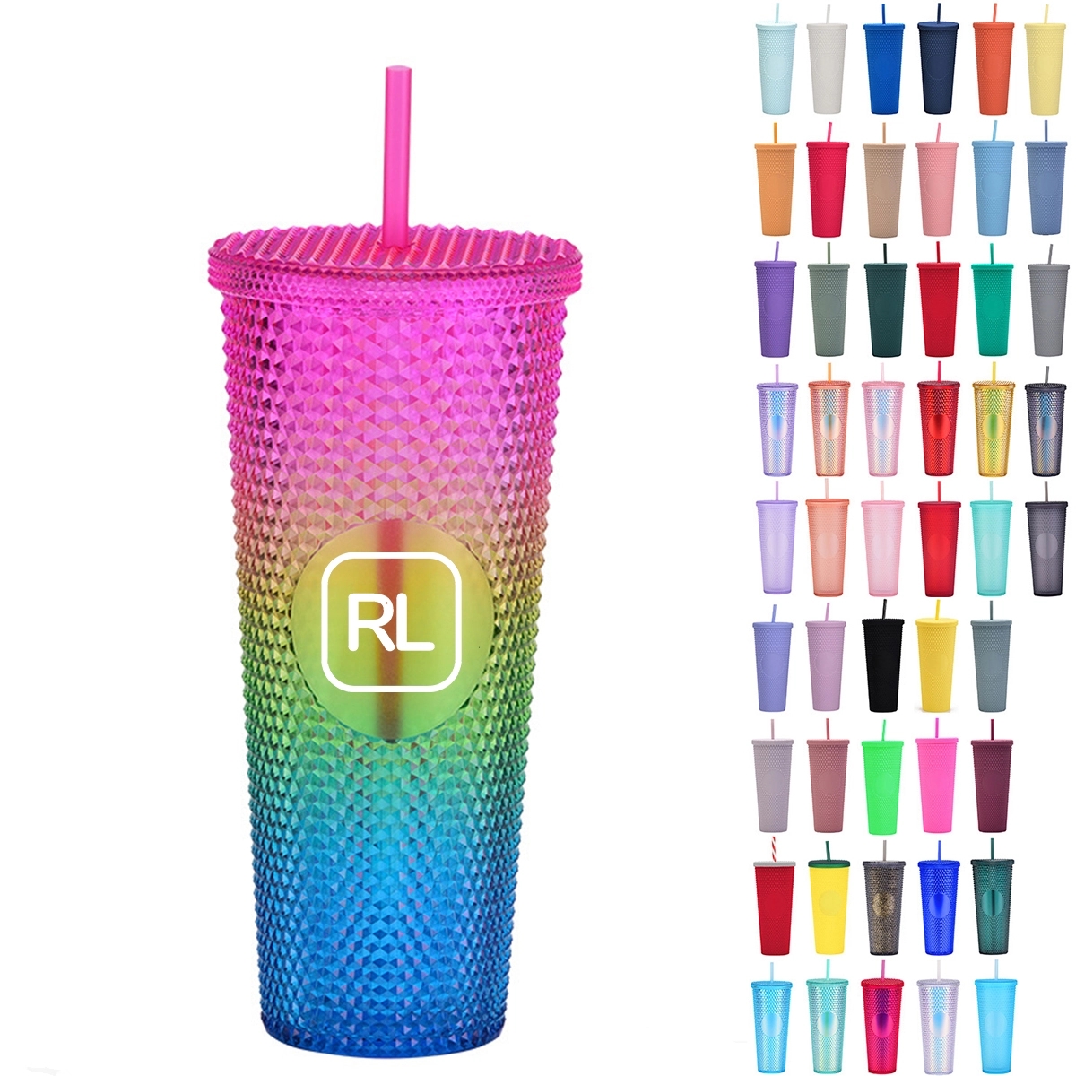 24Oz Double Wall Studded Tumbler With Lid And Straw 5