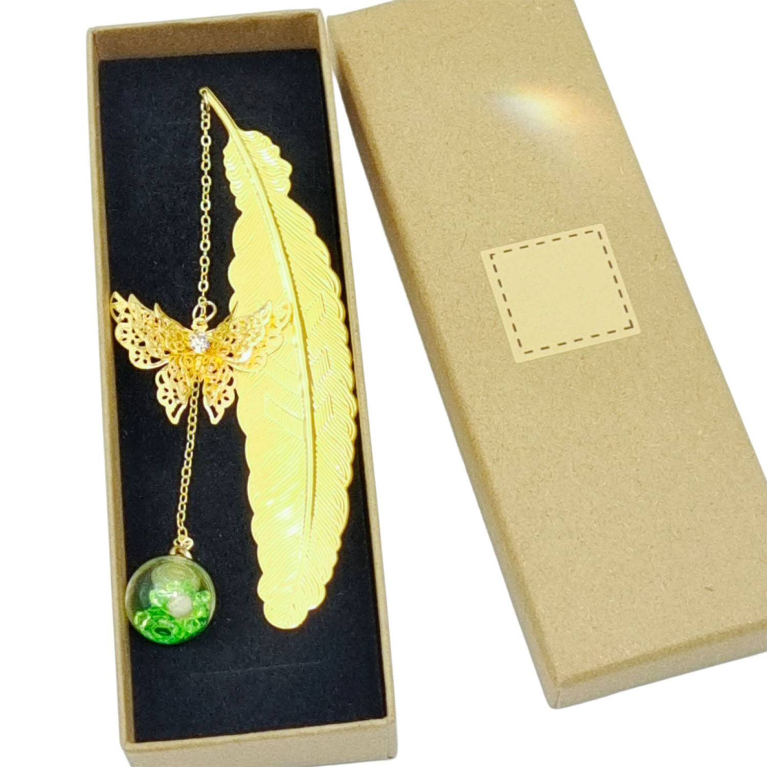 Metal Feather Bookmark w/ Butterfly and Glass Bead 4
