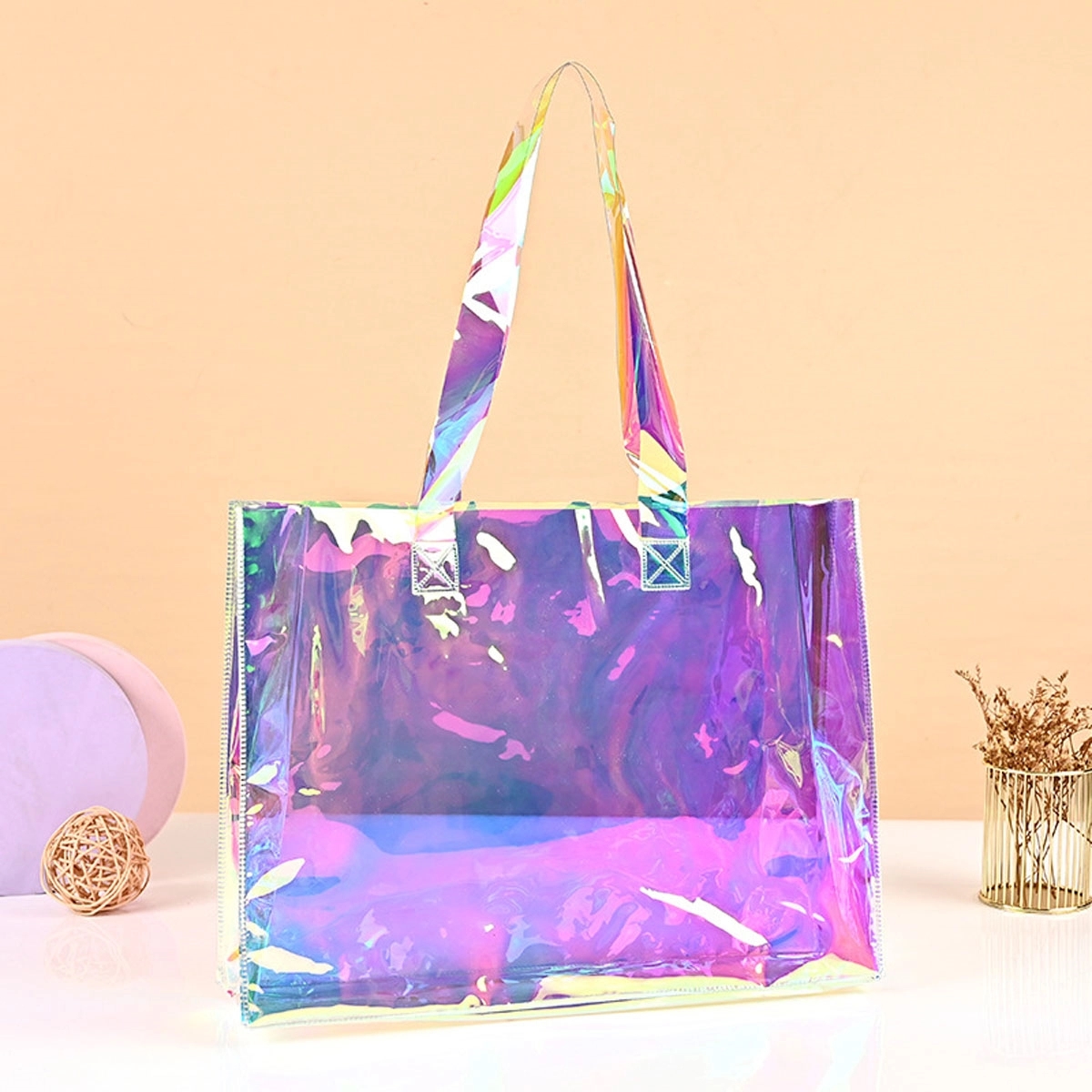 Laser Iridescent Pvc Clear Tote Bag 14"X4"X12" 4