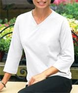 Embroidered LAT Ladies V-Neck 3/4 Sleeve White T-shirt 1