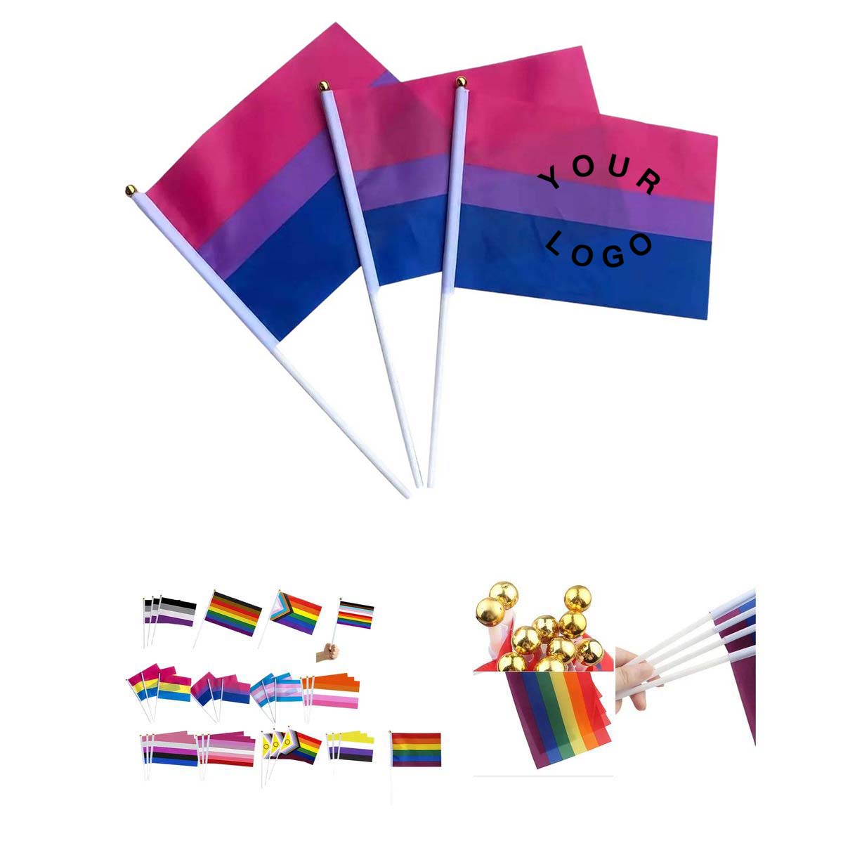 Small Progress Pride Rainbow Flag with Stick Handle 5