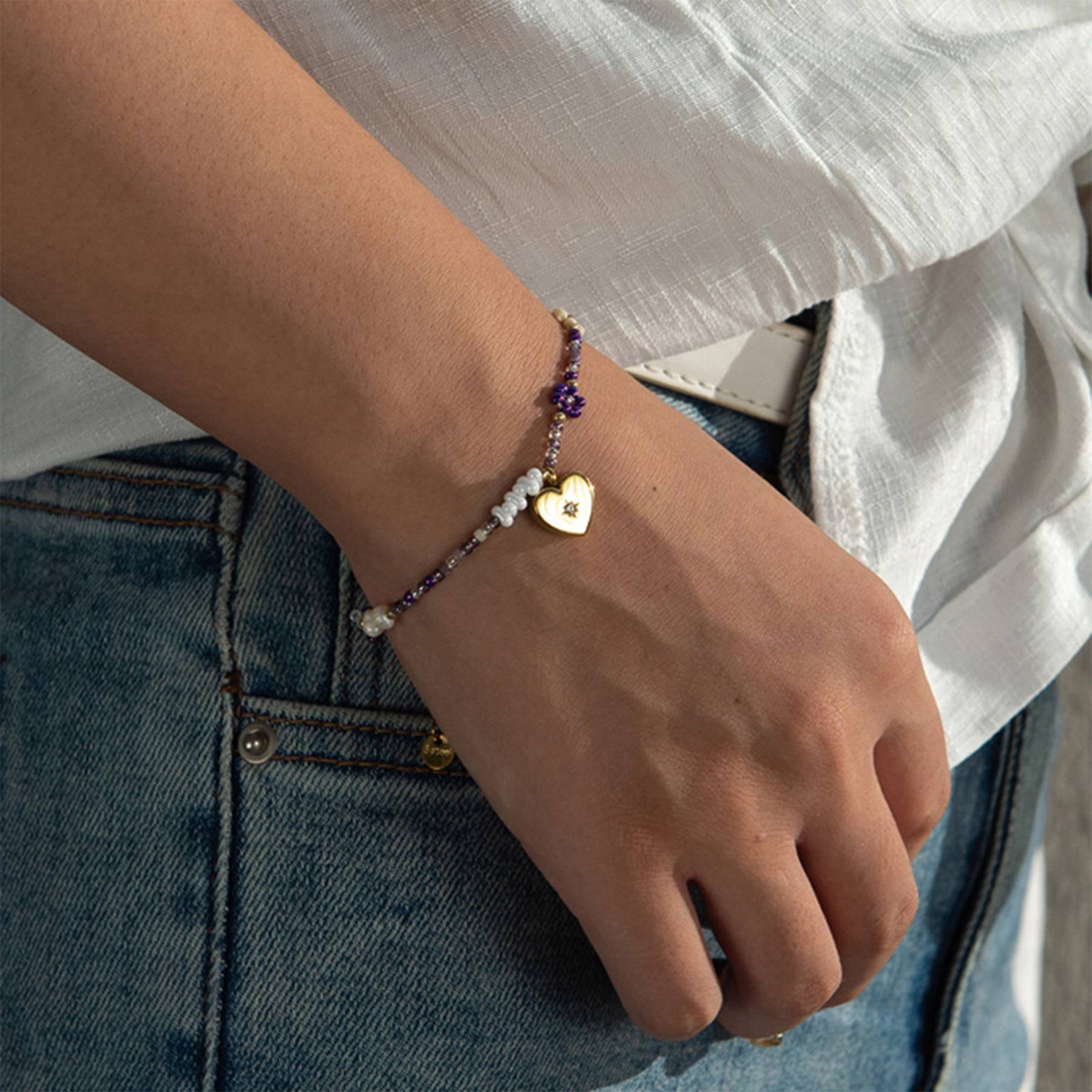 Steel Simple daisy flower beaded bracelet 3