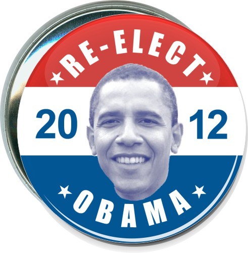 Re-Elect Obama, 2012, Red White and Blue, Political Button