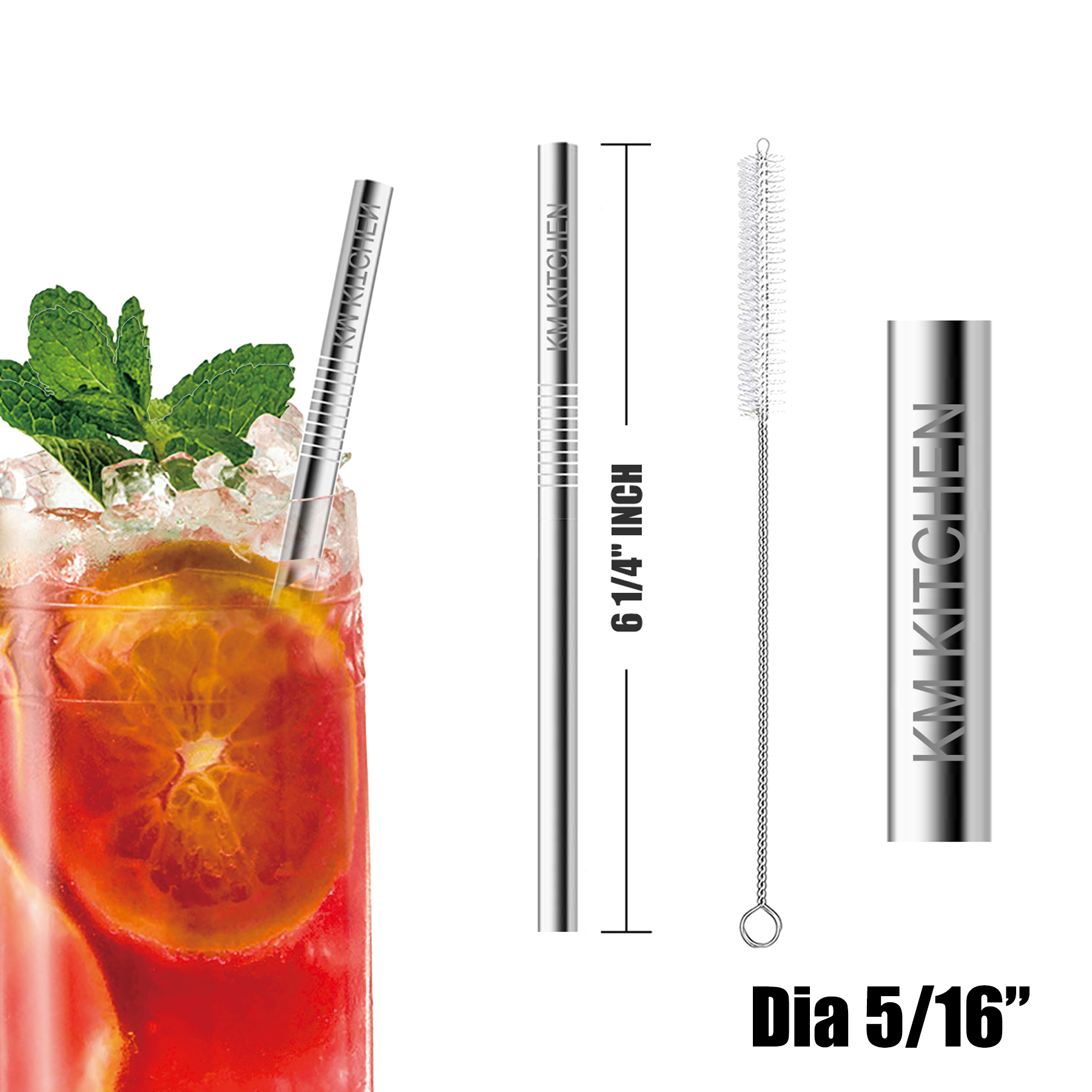 5/16" Dia Straight Stainless Steel Straws 2