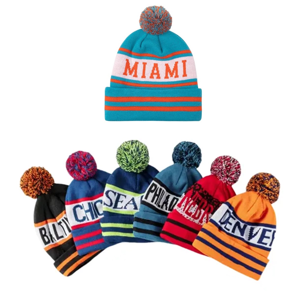 MOQ50 Custom Kinnted Pom Beanie Hat 1