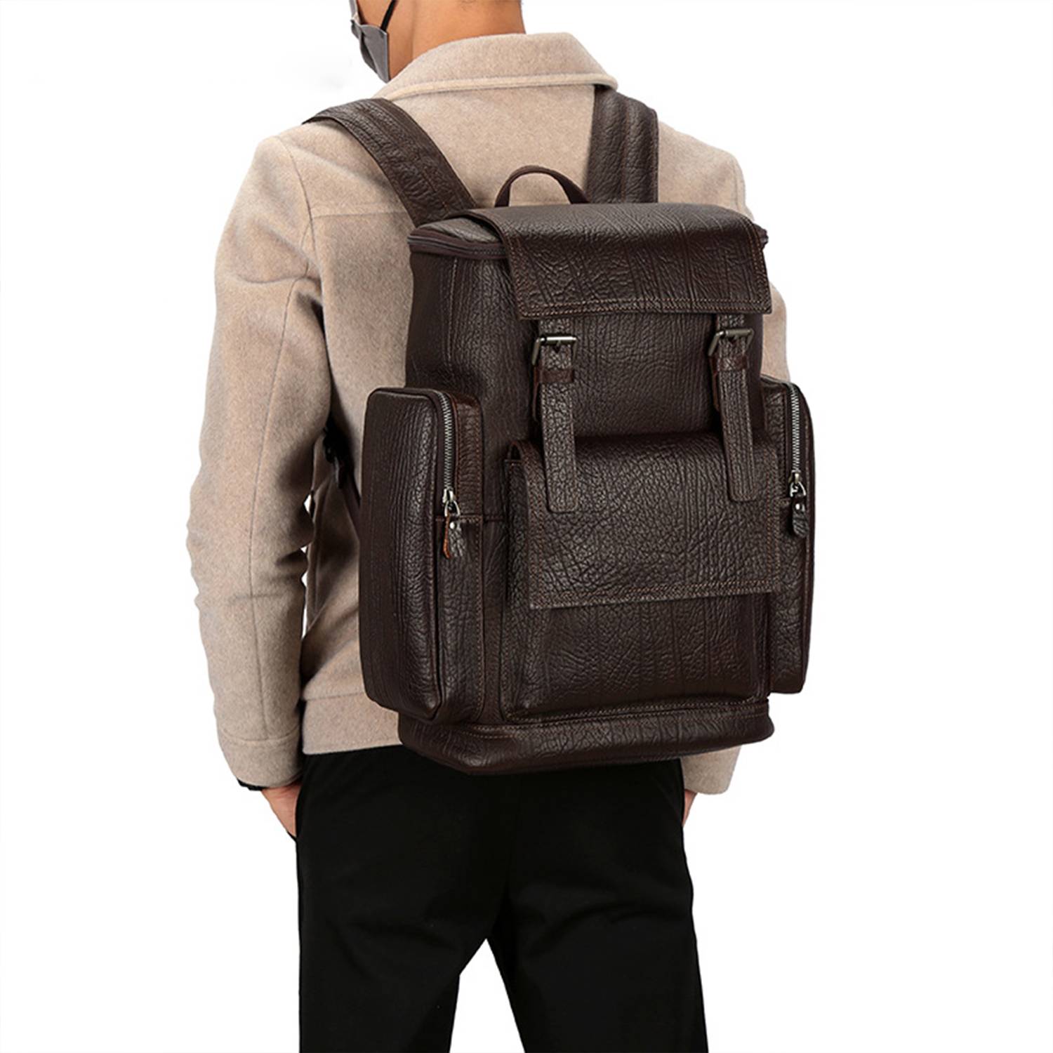 Leather Top Cowhide Men'S Backpack 5