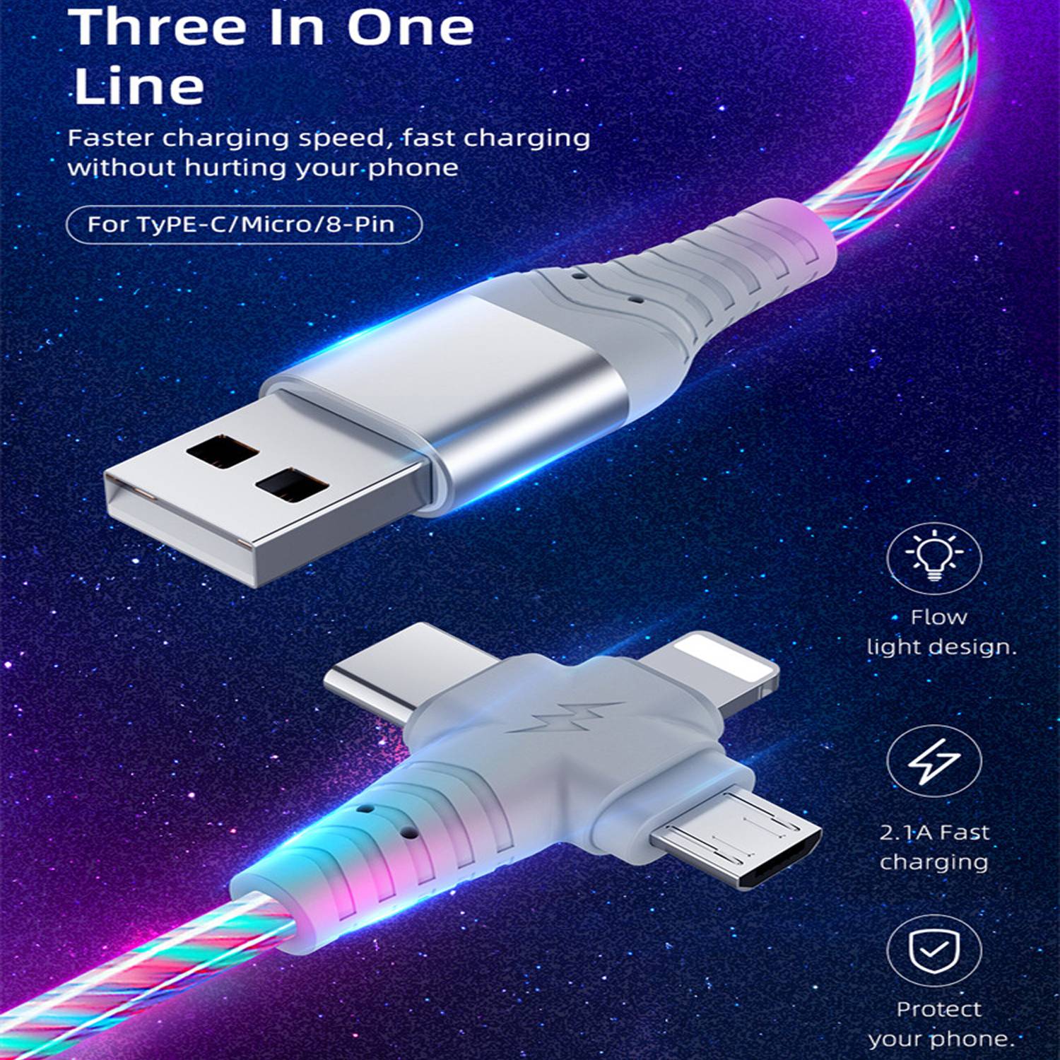 78in Three In One Luminous Data Cable 2