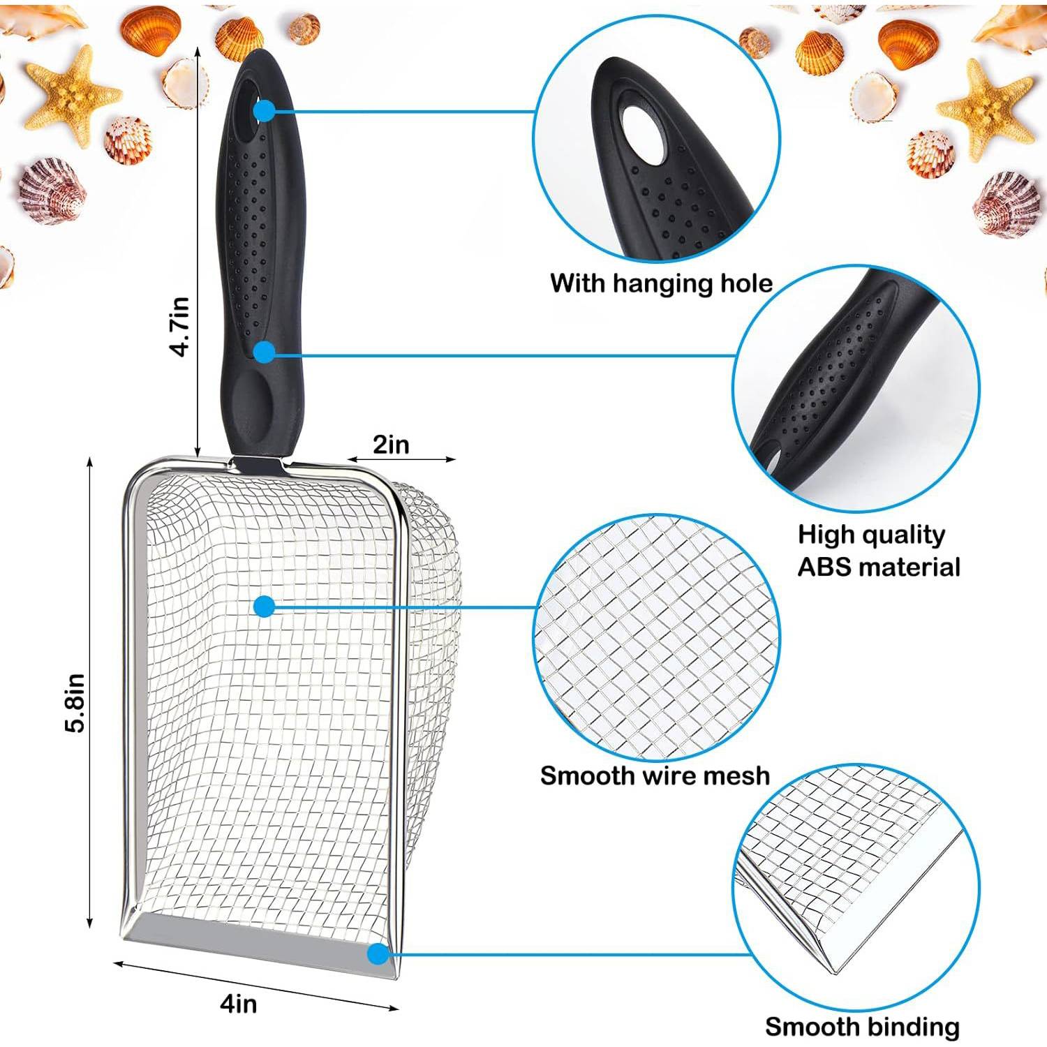 Kids Beach Toy Set with Stainless Steel Shovel & Net Bag 1