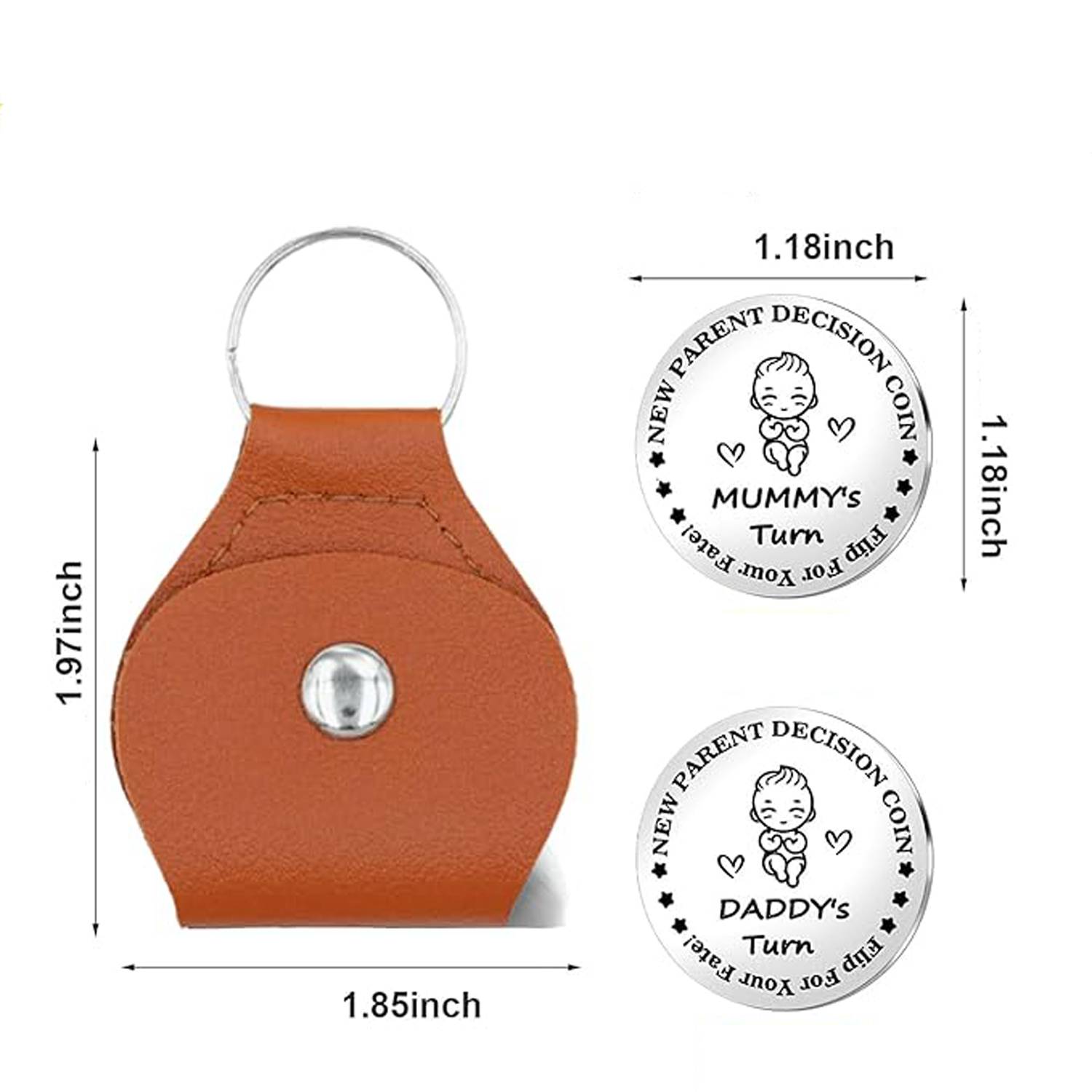 Engraved Stainless Steel Decision Coin PU Leather Keychain 3